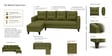 Norris Fabric LHS 6 Seater Sectional Sofa In Moss Green Colour