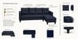 Norris Fabric RHS 6 Seater Sectional Sofa In Cool Cobalt Colour Norris Fabric RHS 6 Seater Sectional Sofa In Cool Cobalt Colour