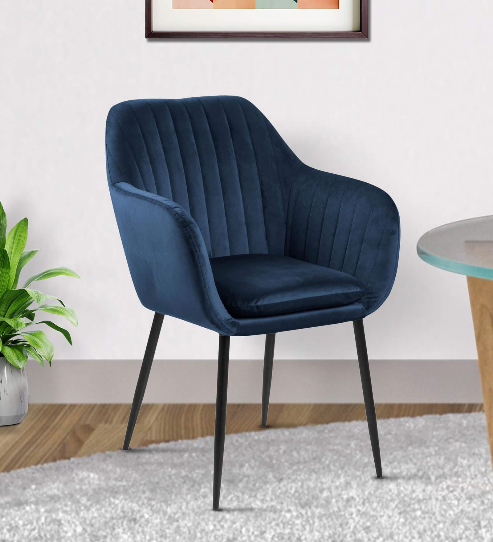 Noah Velvet Arm Chair In Royal Blue Colour
