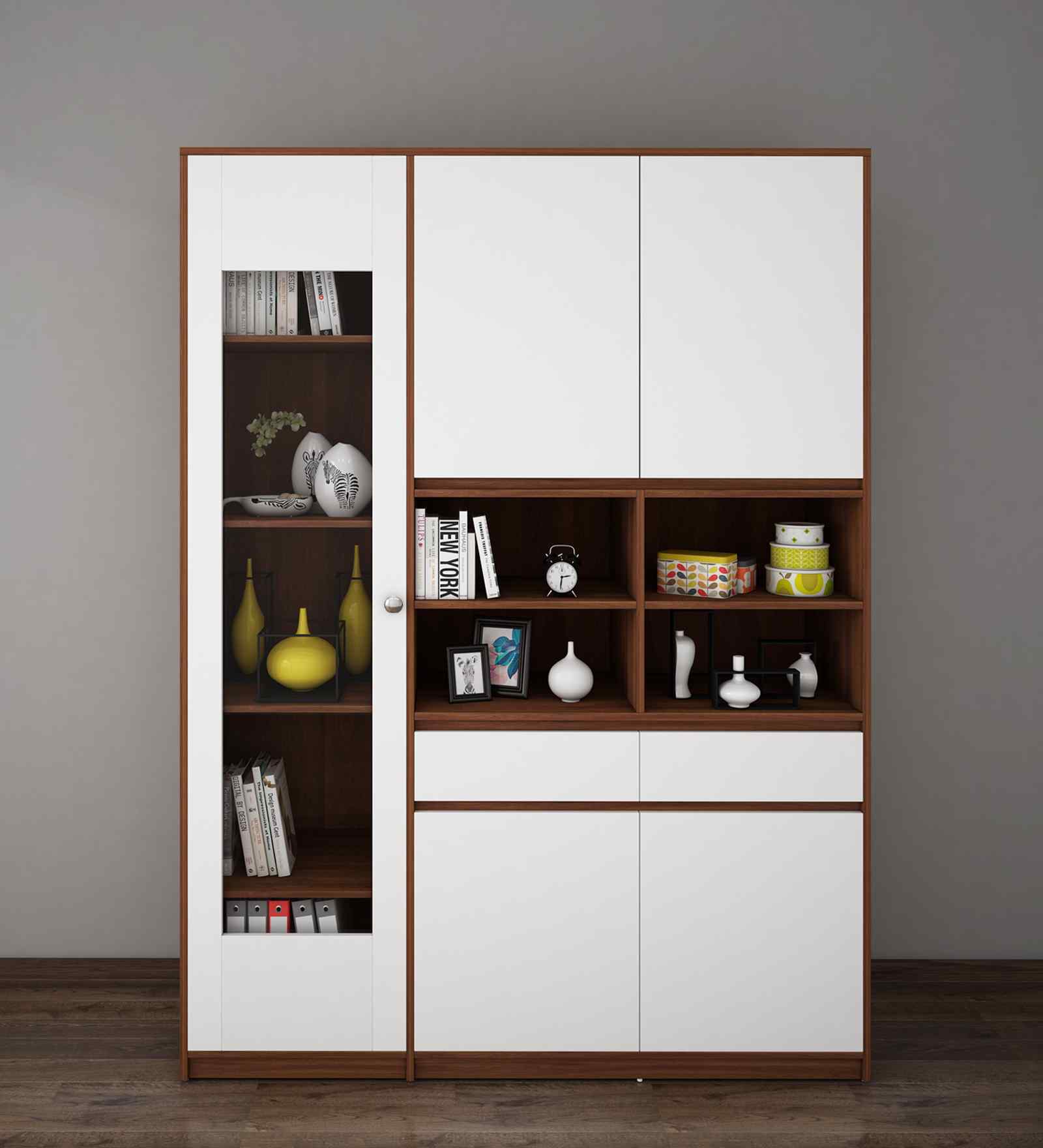 Noble Multi Storage Cabinet In Walnut and Frosty White Finish