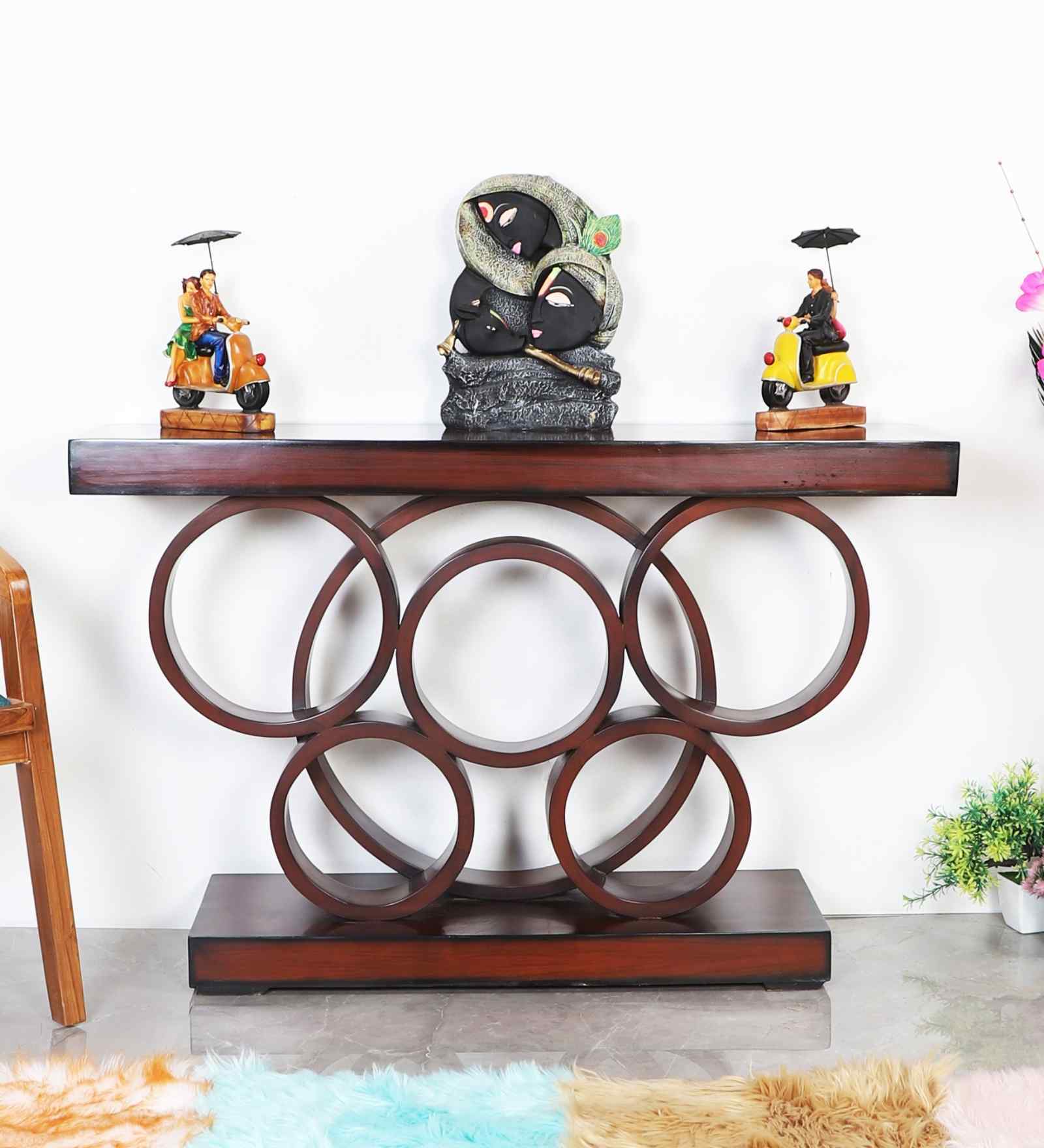 Noble Solid Wood Console Table In Brown Finish