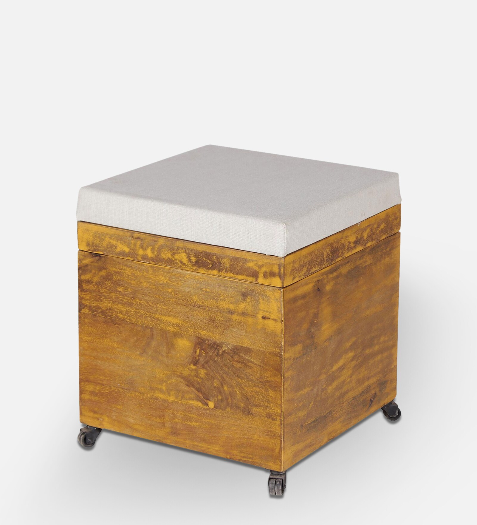 Noel Stool On Wheels With Storage In Teak Finish