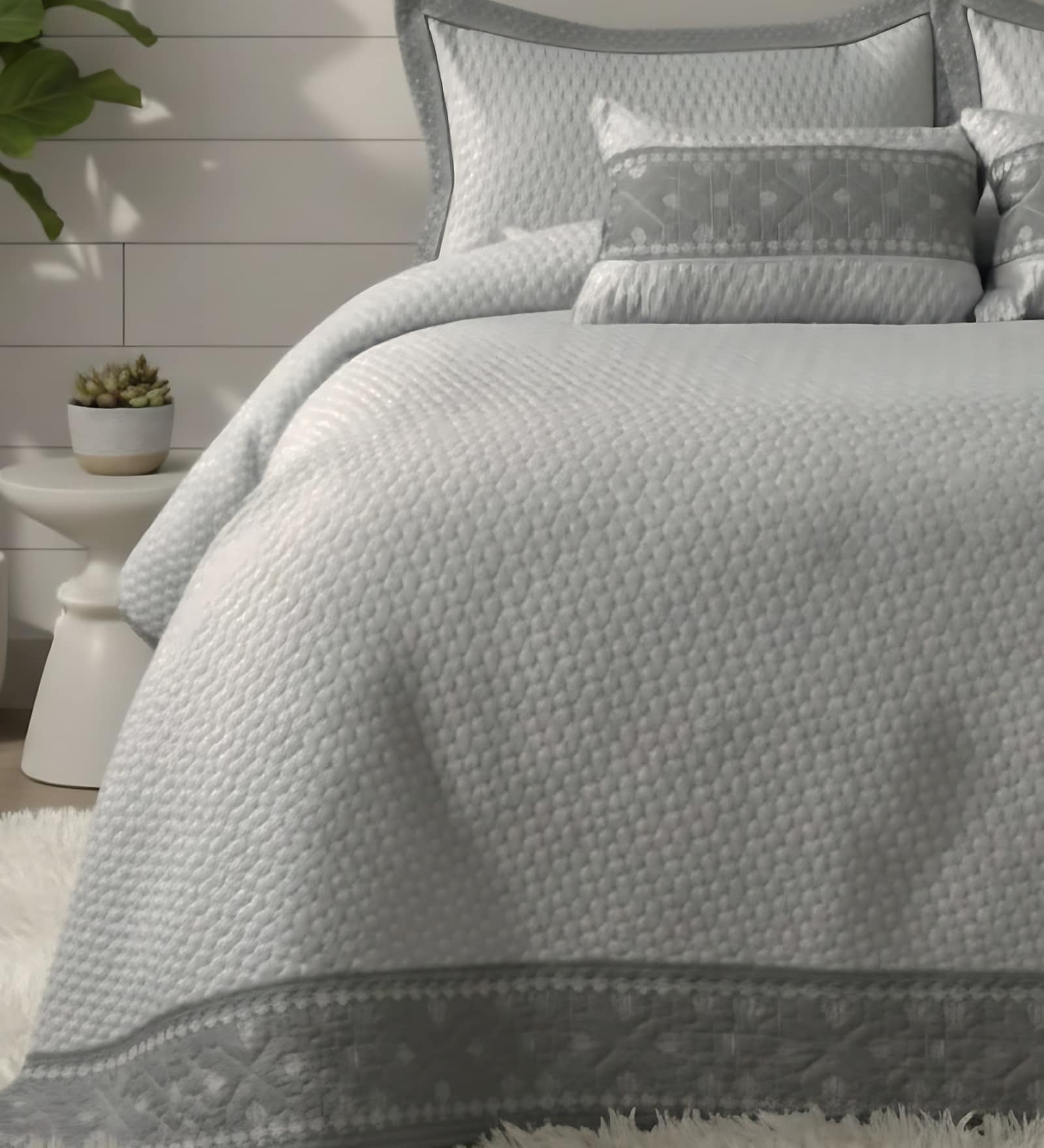 Noir 5 Pc- Quilted Bedcover With 2 Pillow Covers And 2 Cushions