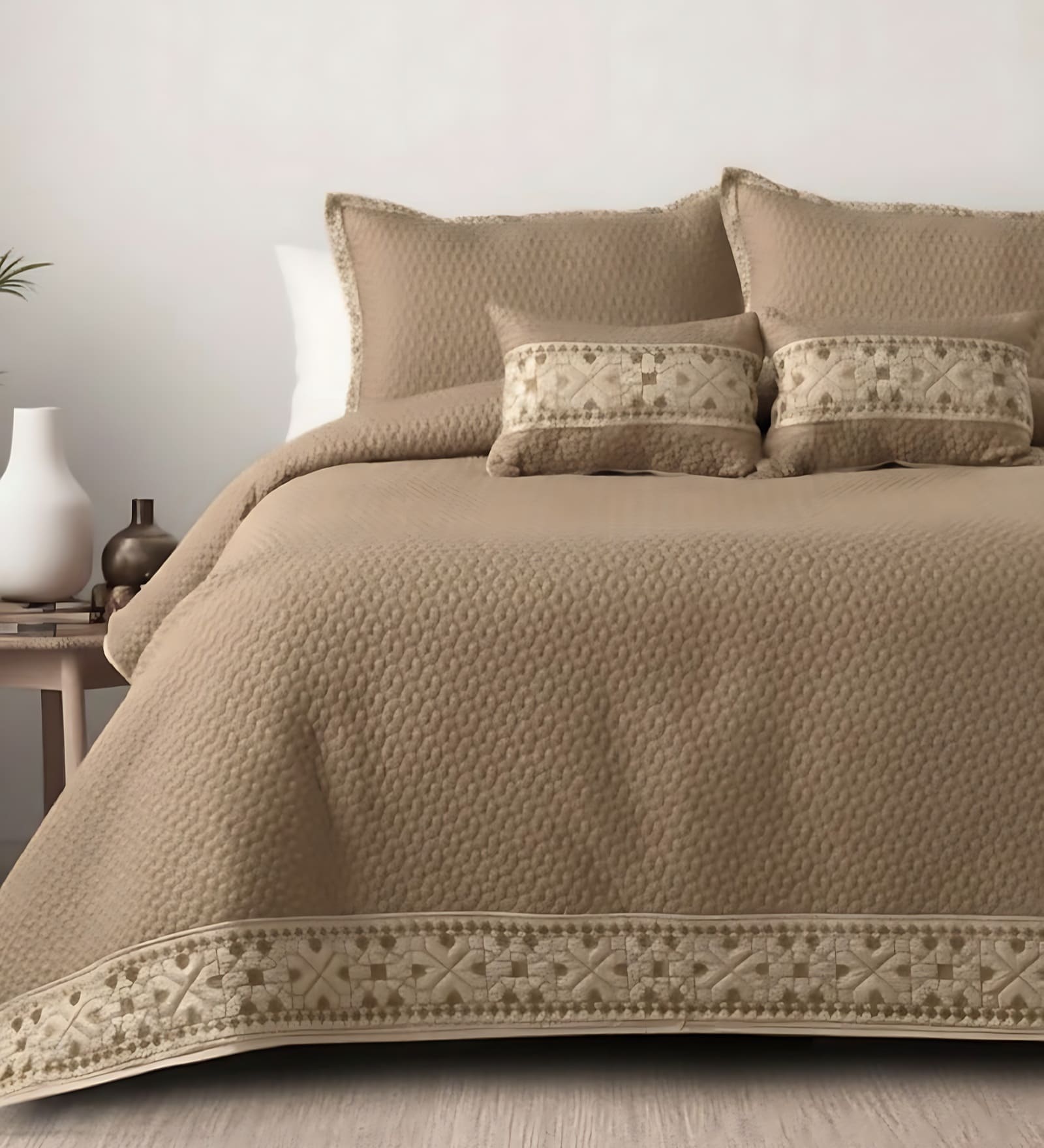 Noir 5 Pc- Quilted Bedcover With 2 Pillow Covers And 2 Cushions