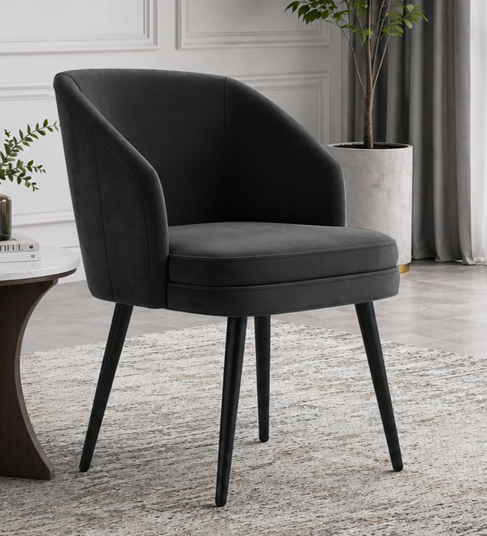 Noir Curve Luxe Accent Chair In Dark Grey Colour