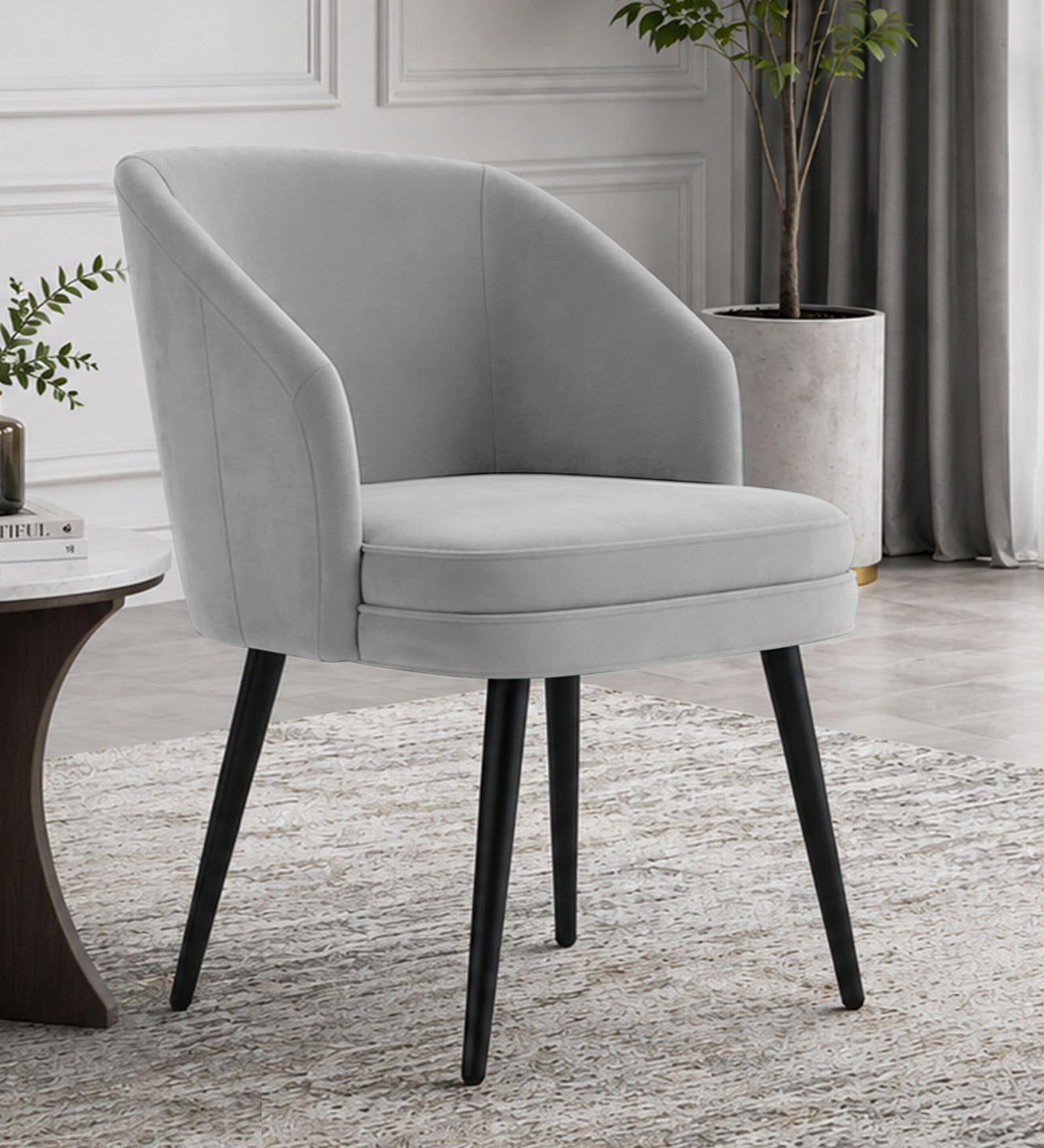 Noir Curve Luxe Accent Chair In Light Grey Colour
