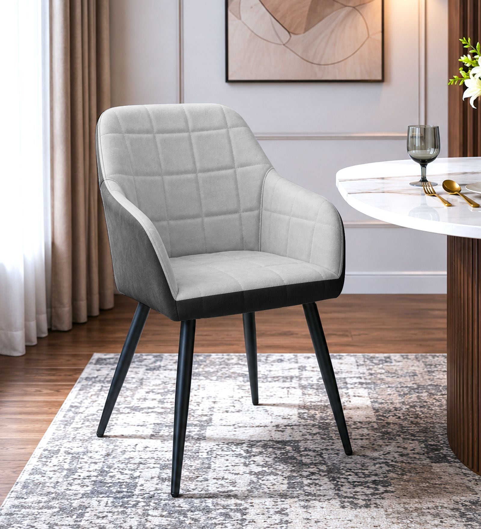 Noir Curve Luxe Accent Chair In Light Grey Colour
