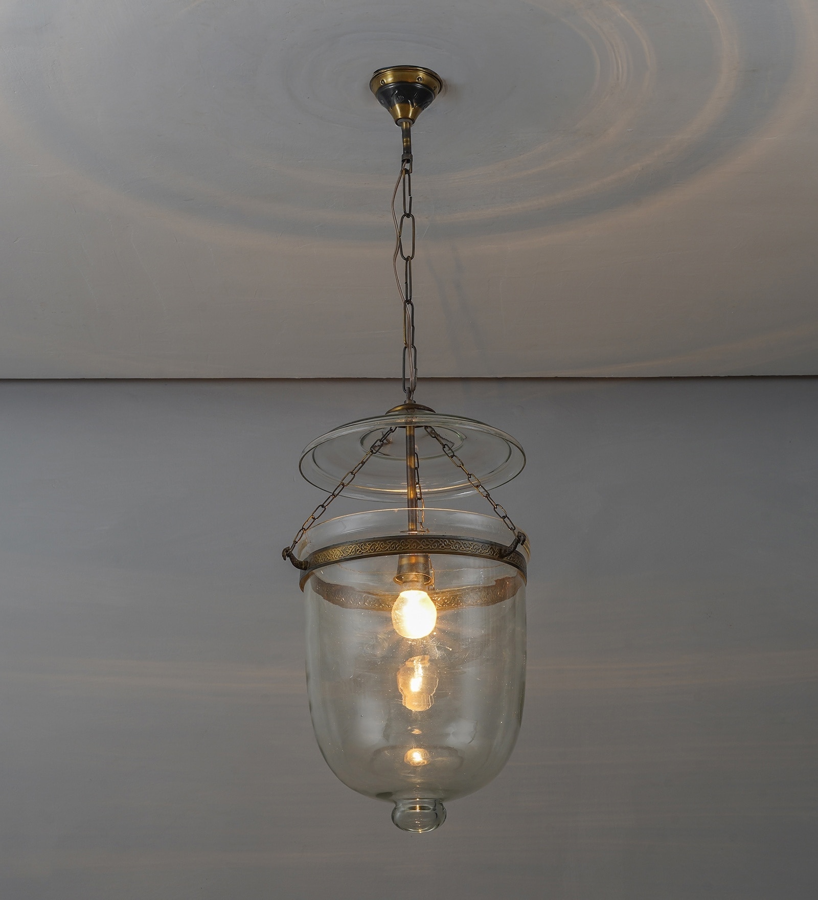 Nolan Ceiling Pendant Light In Transparent Glass & Brass Finish Metal
