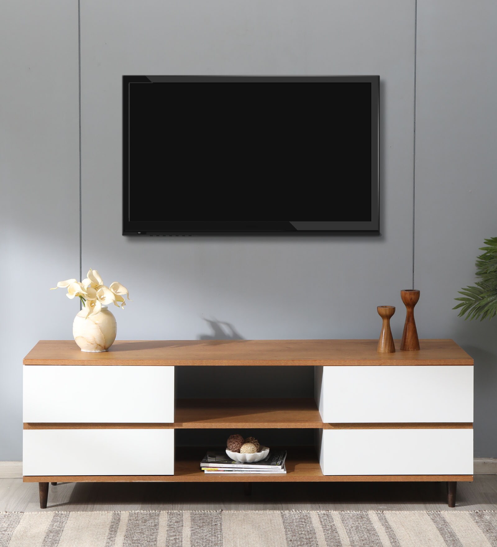 Elisa TV Console For TVs Up To 55" In White & Brown Finish