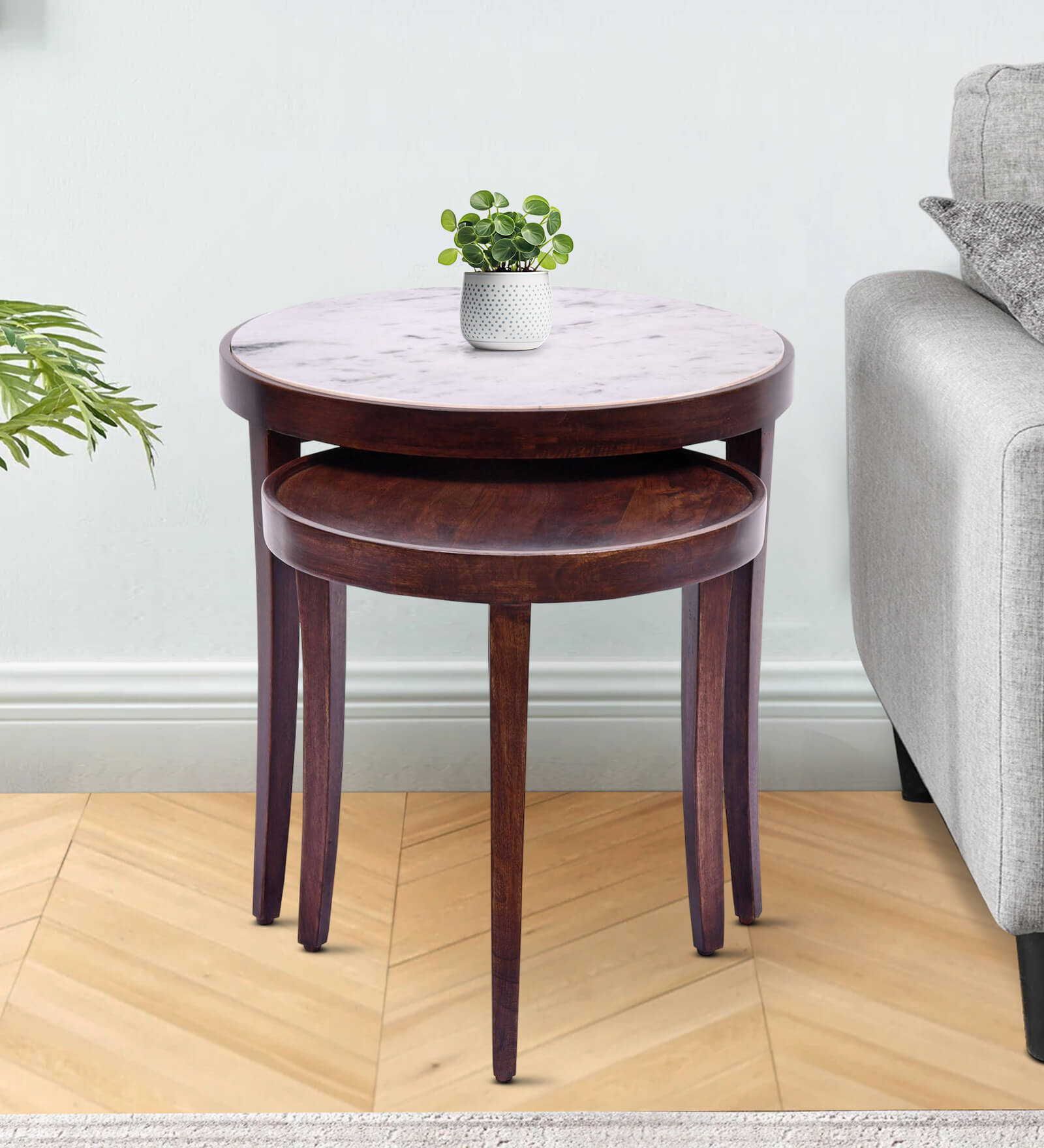 Nolita Marble Top Nesting Table In Sun Walnut Finish