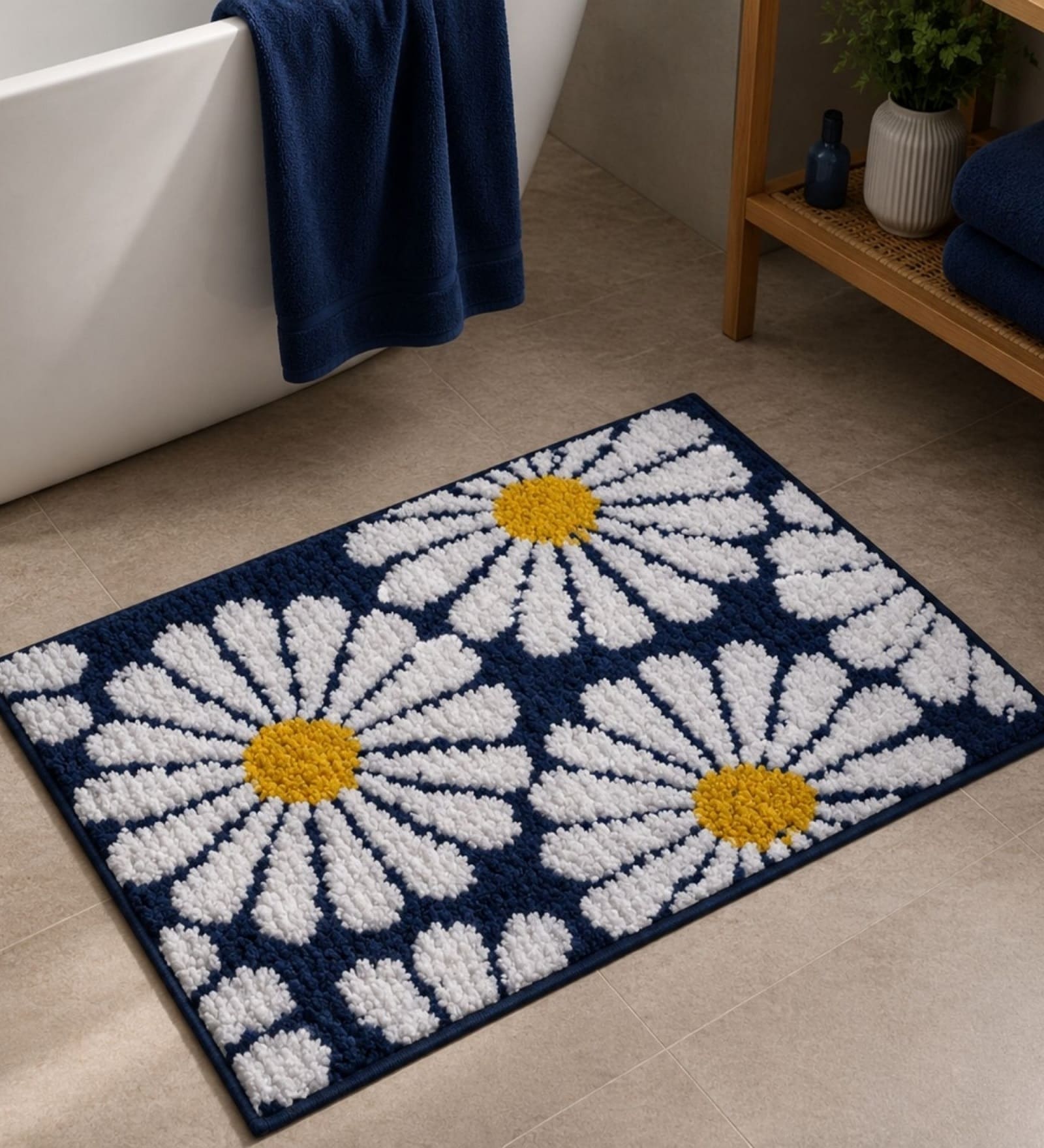 Blue Floral  Non-Slip Bath Mat (40x60 CM)