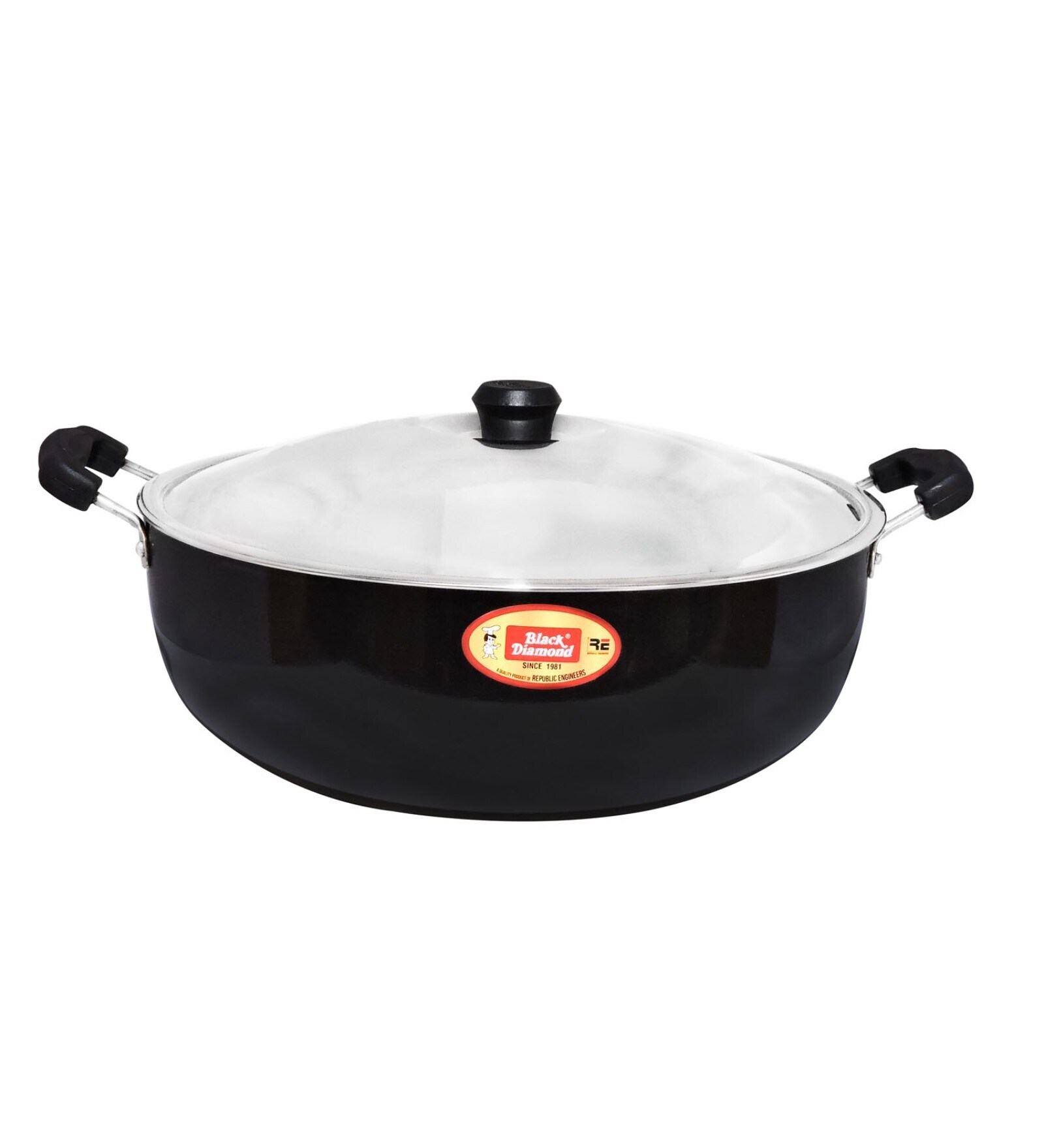 Clive Non- Stick Black & Silver Aluminium Kadhai with Lid