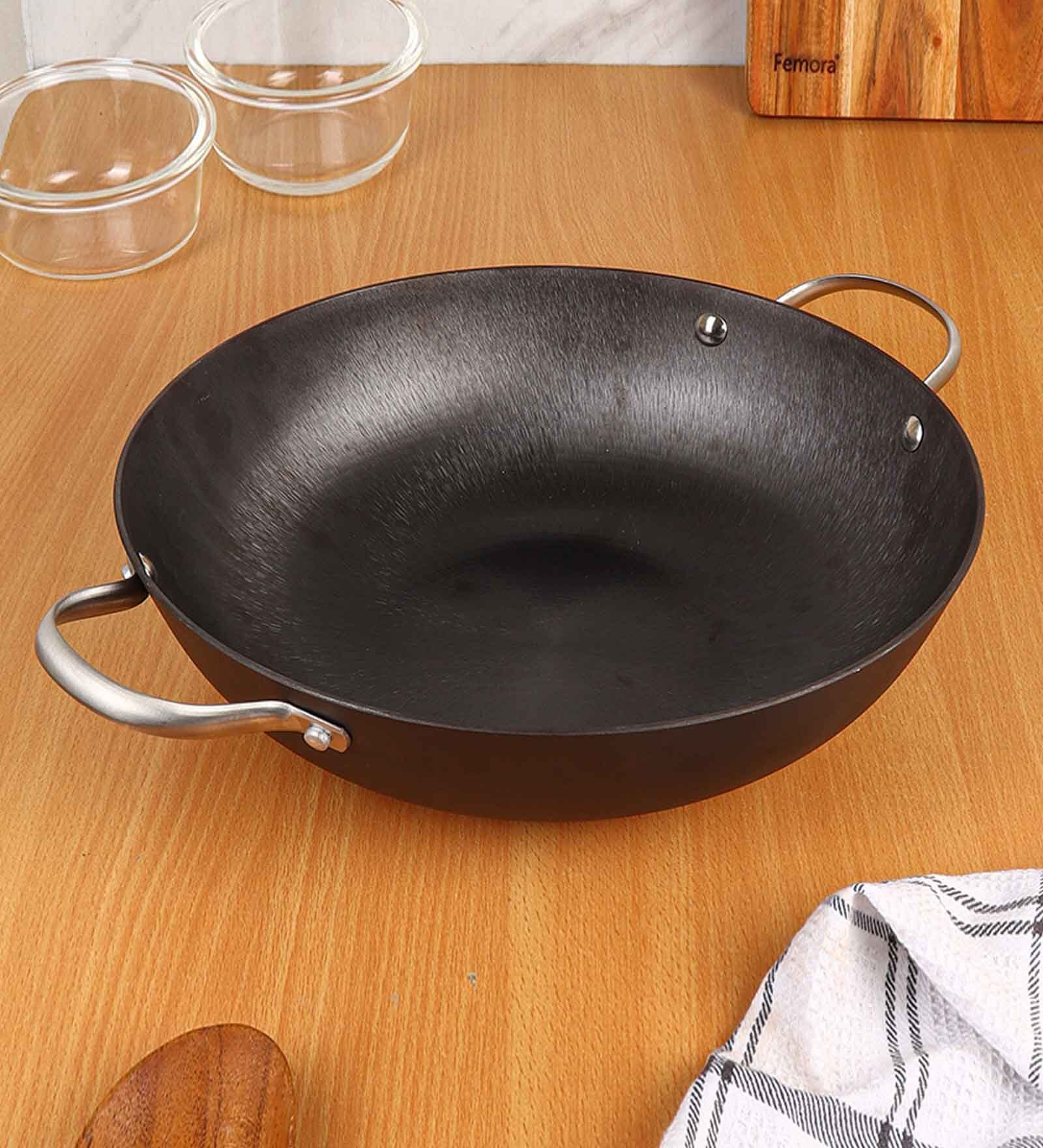 Cast Iron Non-Stick 30 cm Kadhai &  20 cm Frypan  Non Toxic and Coating Free 2 pcs Cookware Set