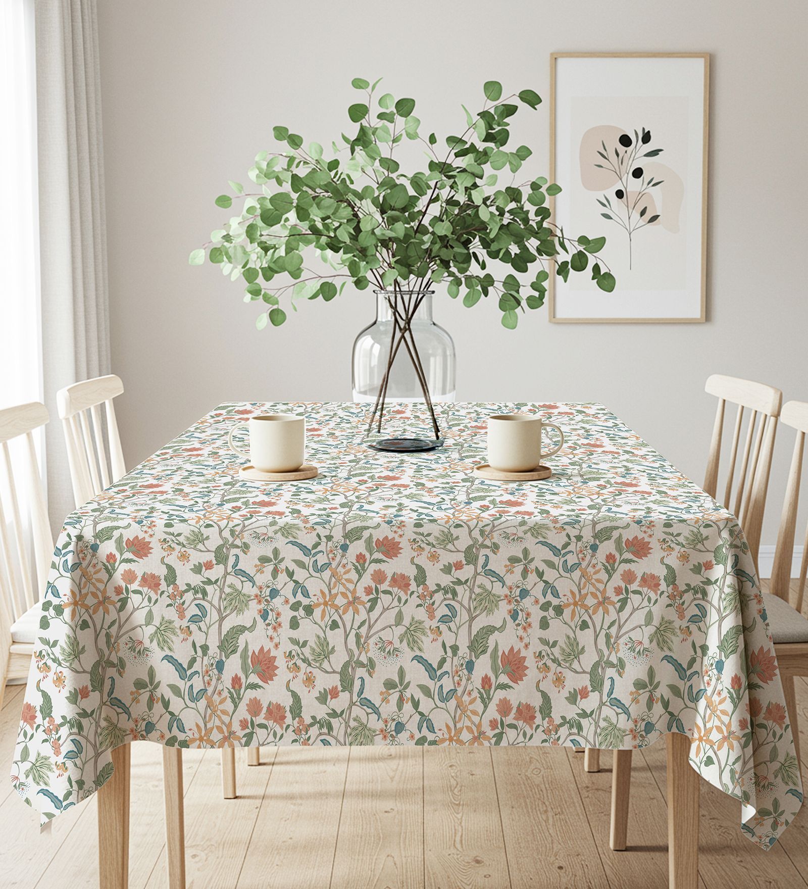 Noor Floral Cotton Table Cover ( 6 Seater  )