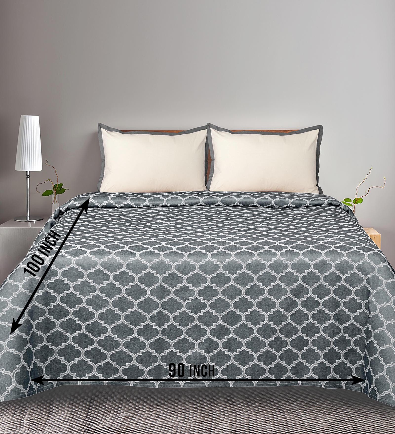 Grey Noor Cotton Floral Breathable & Queen Size Bedsheet With 2 Pillow Covers