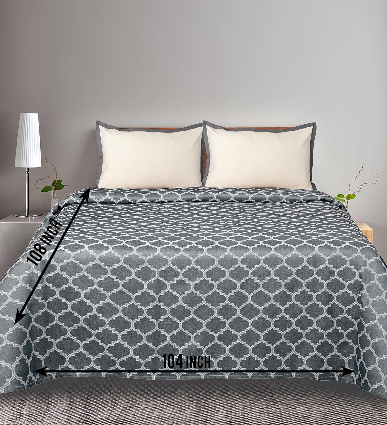 Grey Noor Cotton Floral Breathable & Queen Size Bedsheet With 2 Pillow Covers