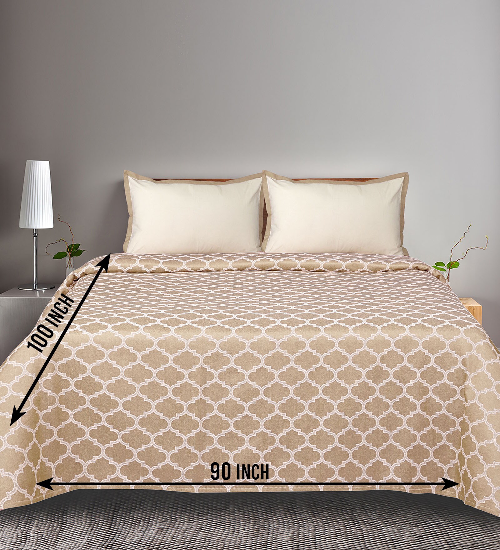 Beige Noor Cotton Floral Breathable & Queen Size Bedsheet With 2 Pillow Covers