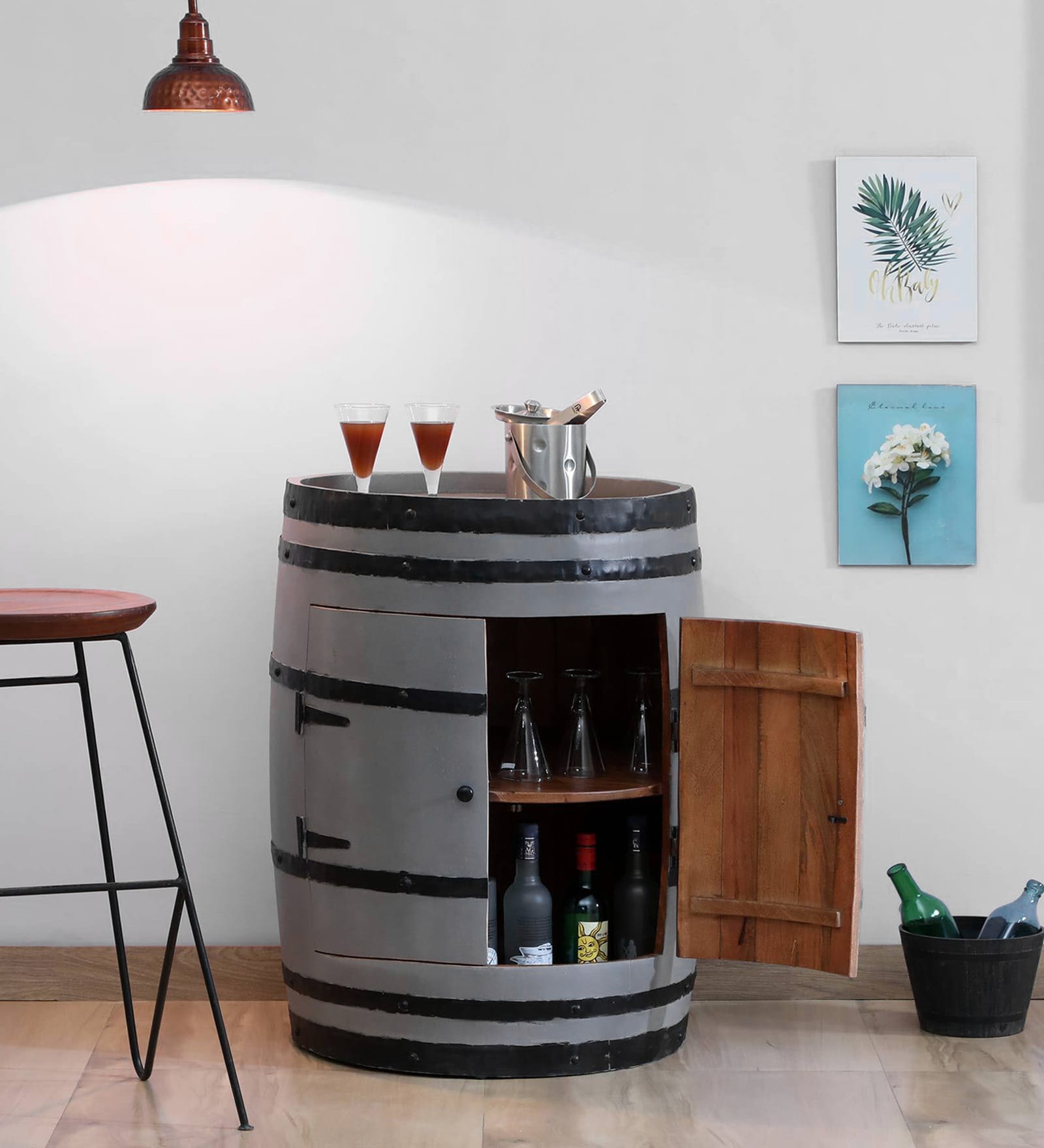 Buy Norah Solid Wood Bar In Scratch Resistant Grey Finish at 8