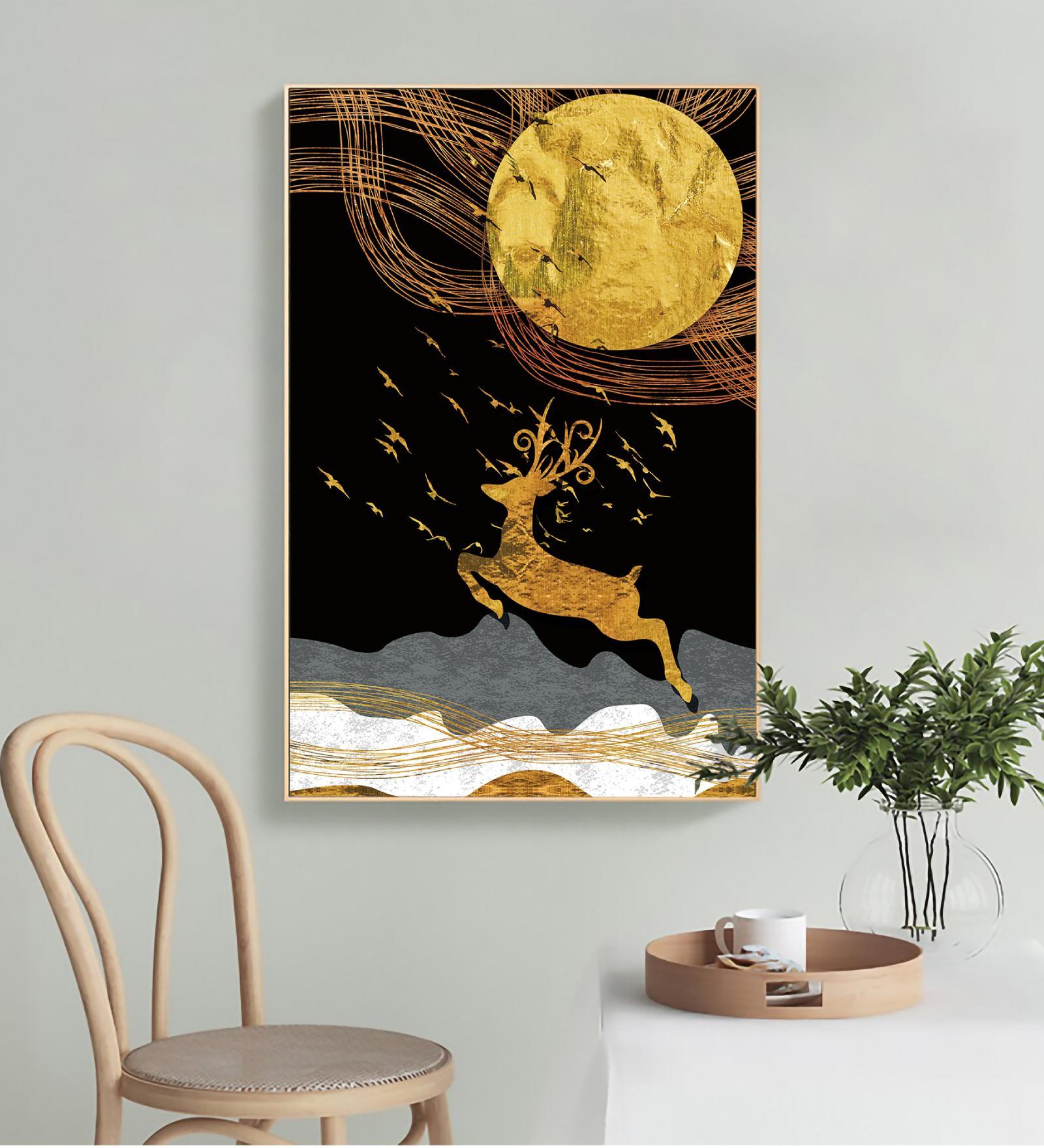 Nordic Deer Multicolour Synthetic Wood Wall Art