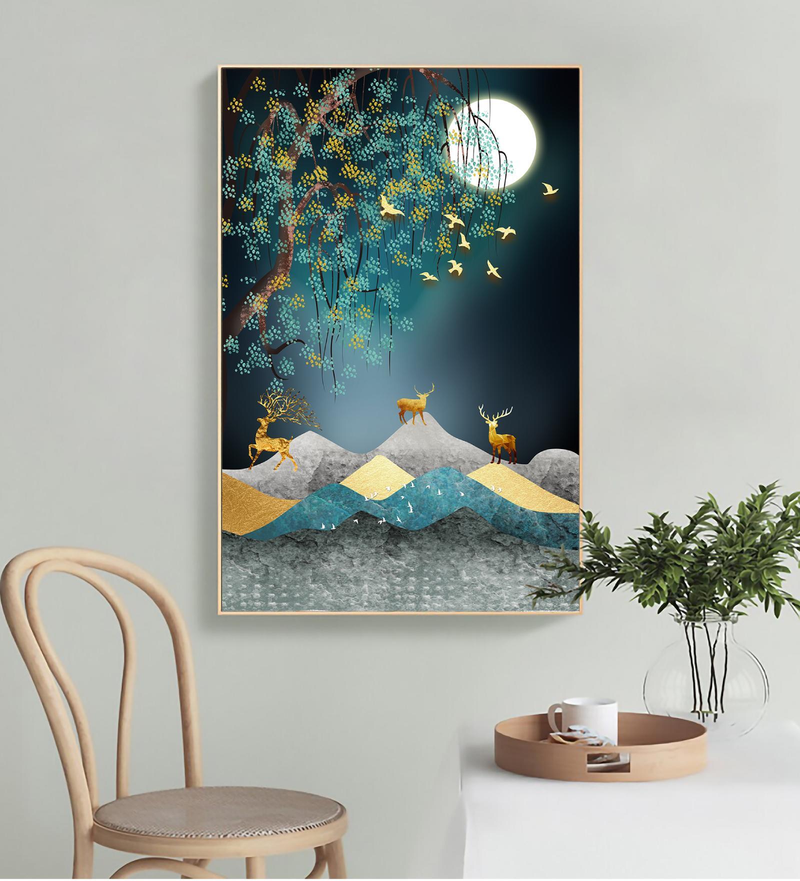Nordic Deer Multicolour Synthetic Wood Wall Art