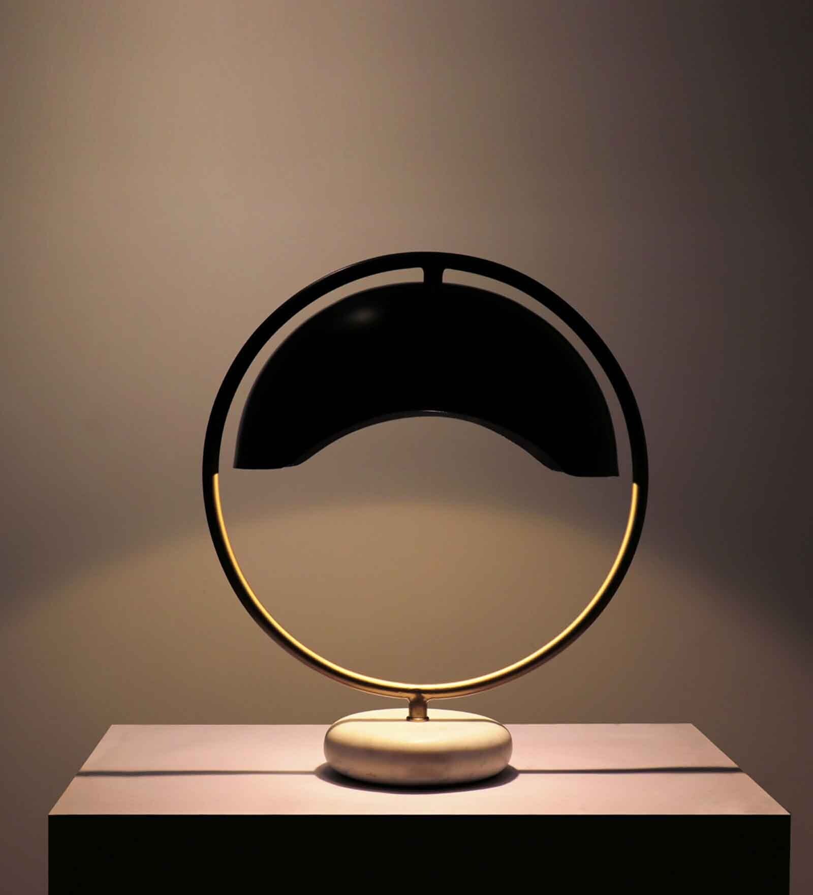 Nordique Marble White Table Lamp with Iron Black Shade