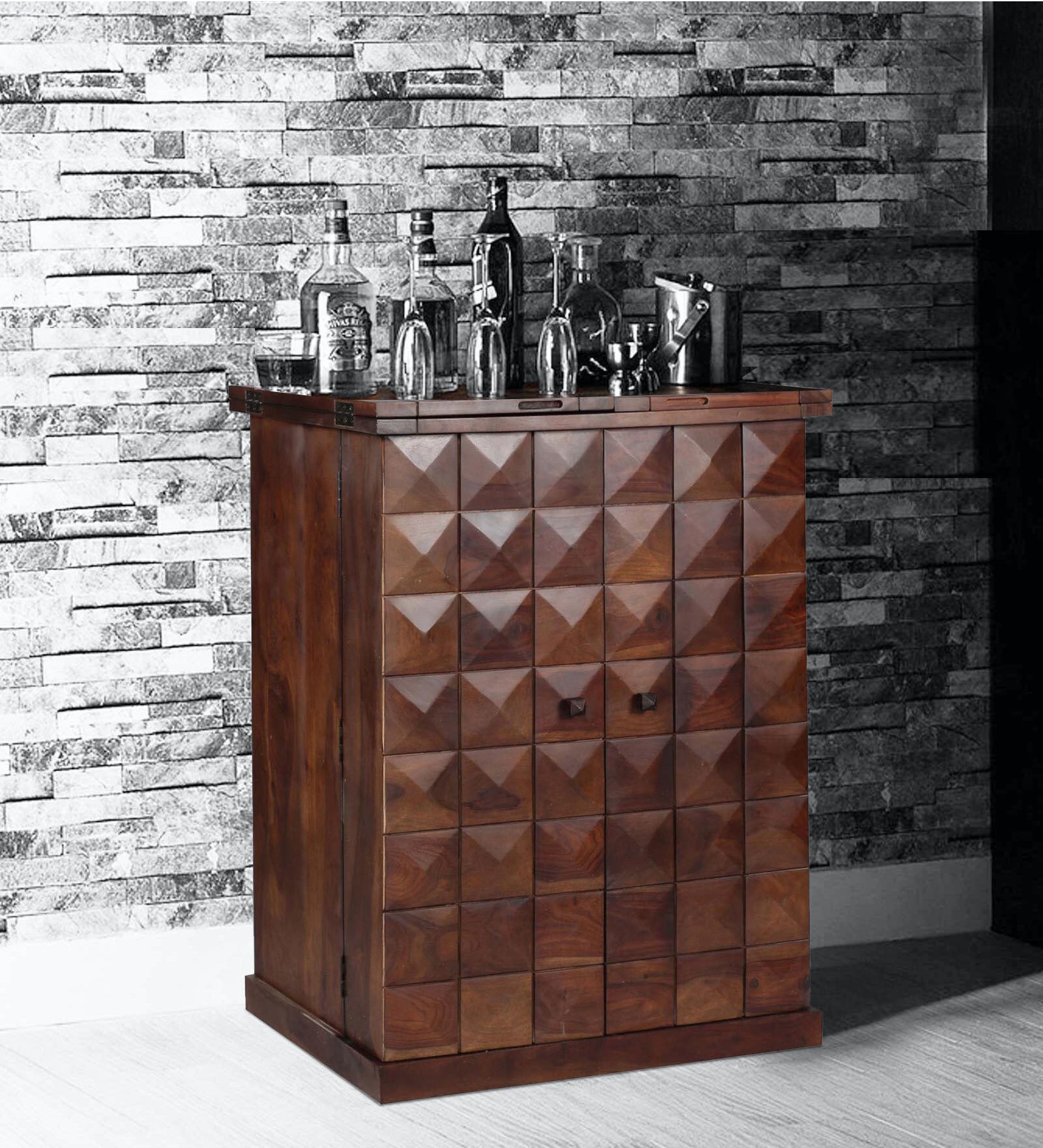 Norman Sheesham Wood Bar Cabinet in Provincial Teak Finish