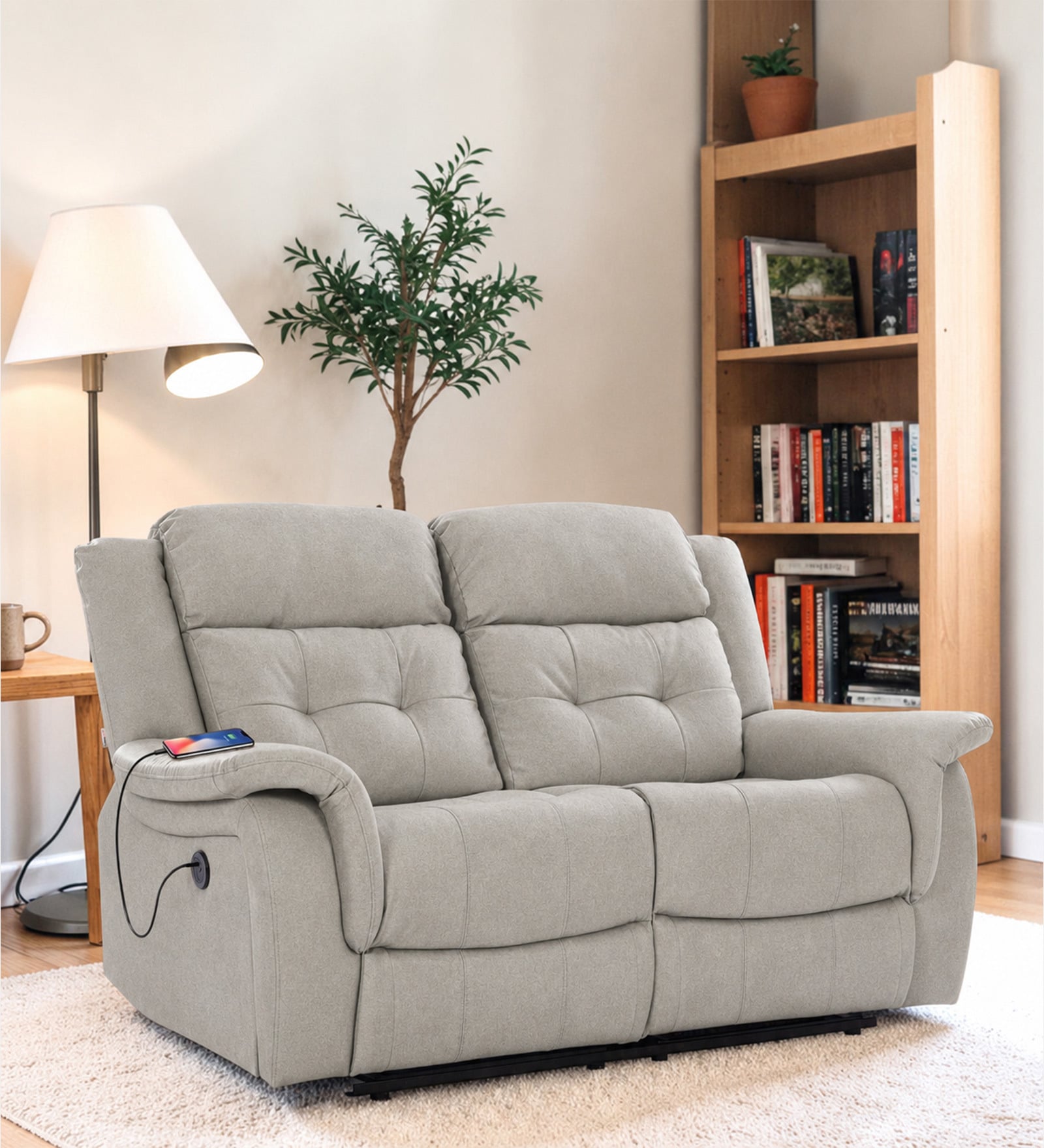 Norton 2 Seater Motorised Recliner in Light Grey Colour With Charging Port Norton 2 Seater Motorised Recliner in Light Grey Colour With Charging Port