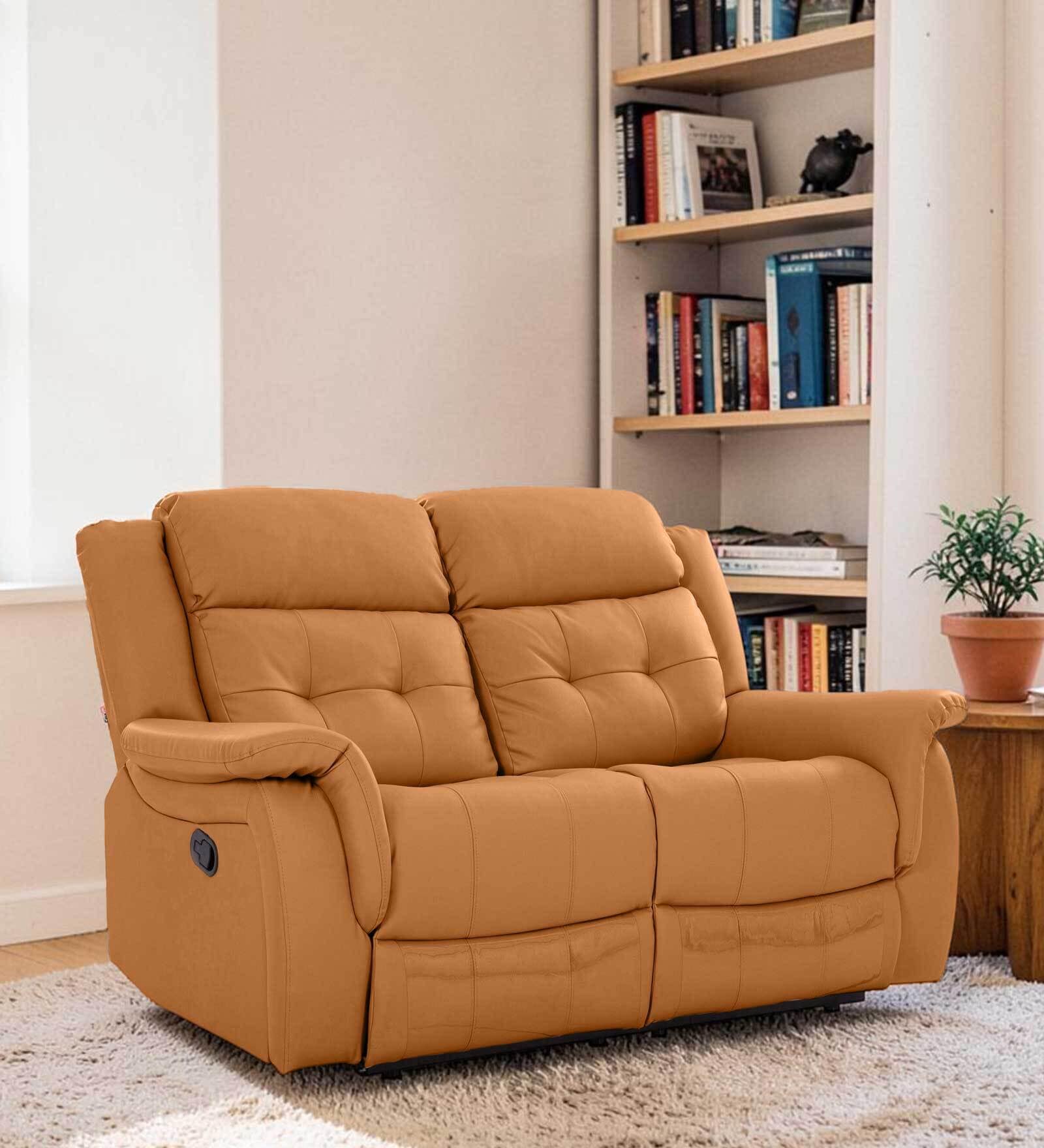 Norton Leatherette 2 Seater Manual Recliner in Tan Colour