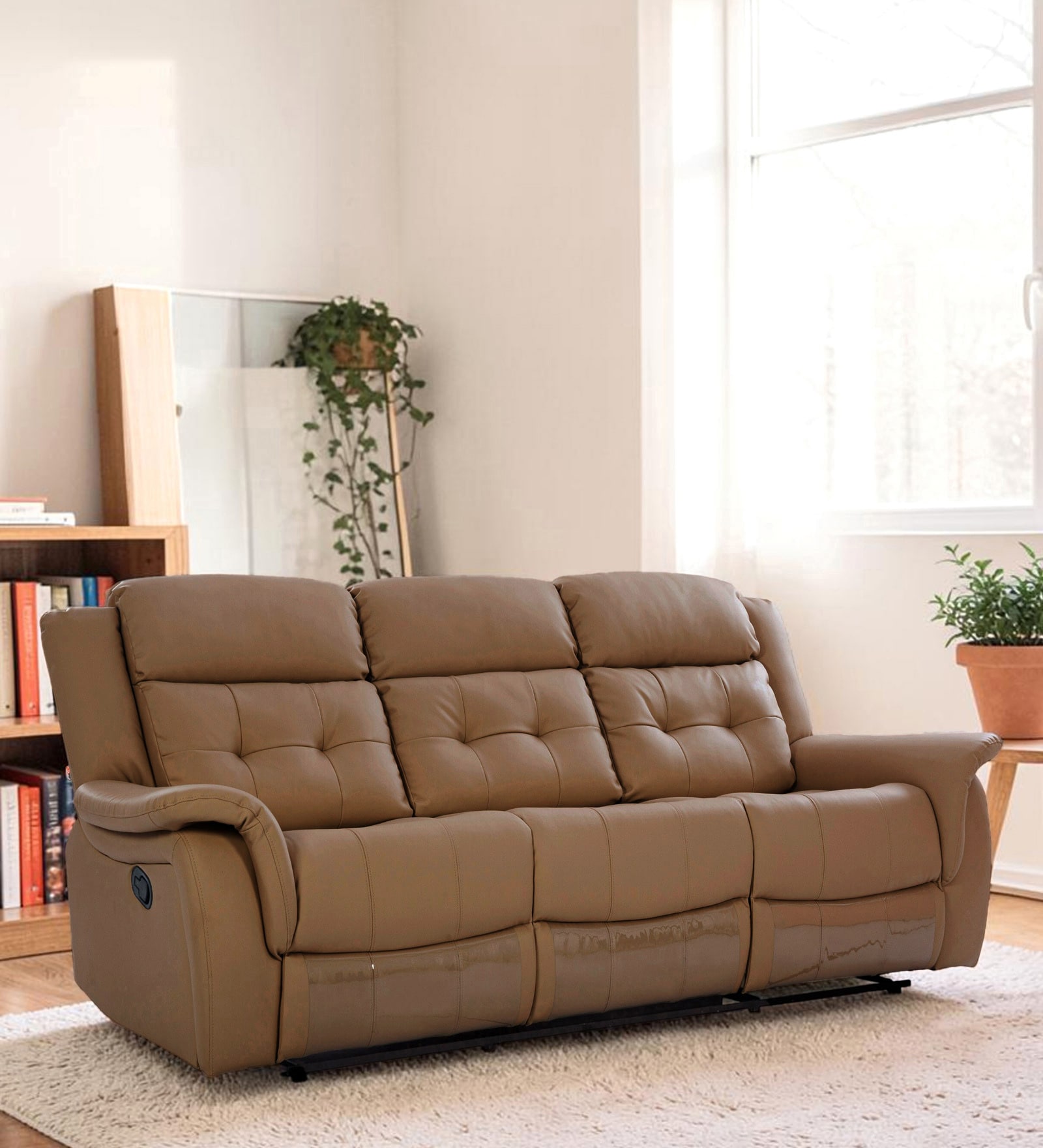 Norton Leatherette 3 Seater Manual Recliner in Brown Colour