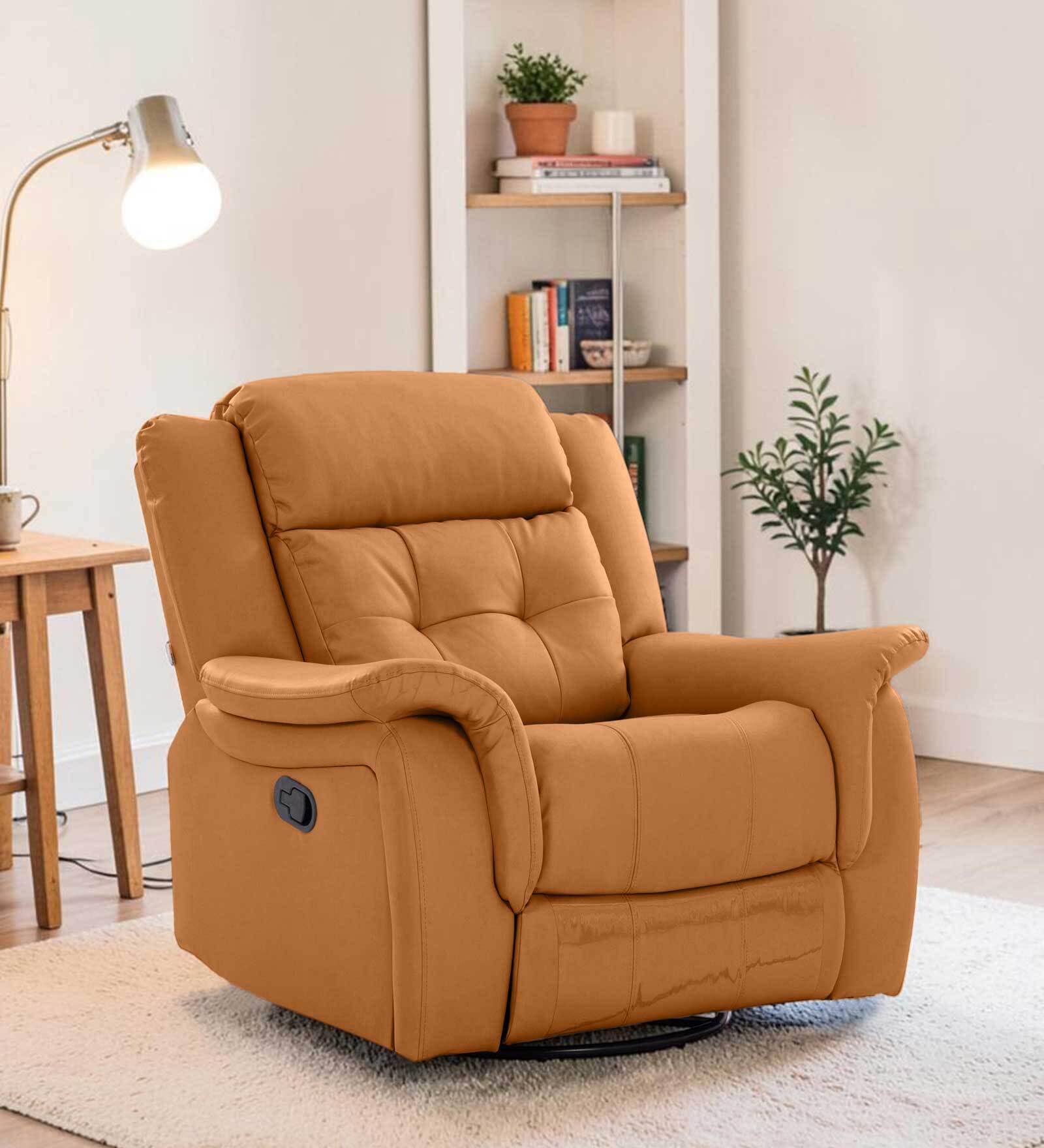 Norton RRR Leatherette 1 Seater Manual Recliner in Tan Colour With Rocker & Swivel