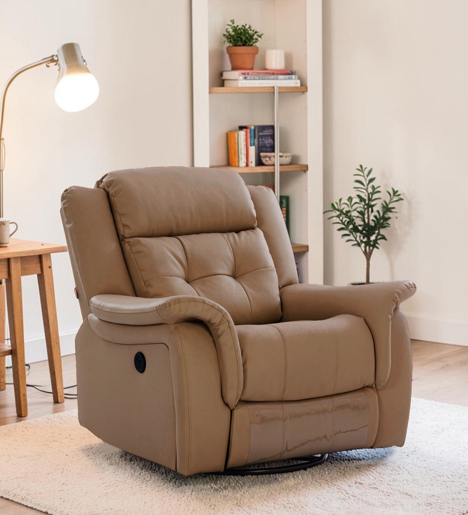 Norton RRR Leatherette 1 Seater Motorized Recliner in Brown Colour With Rocker & Swivel