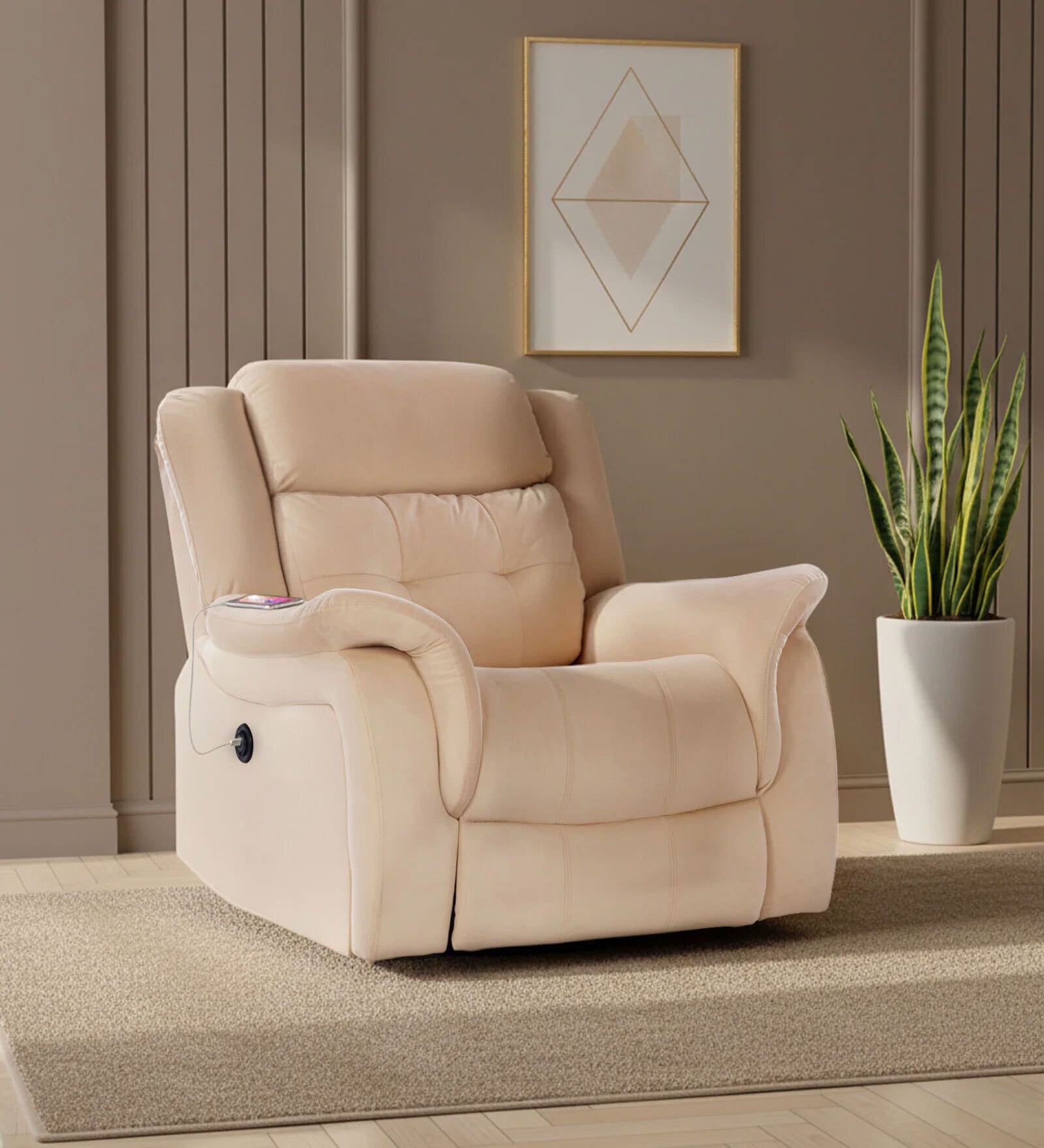 Norton RRR Velvet 1 Seater Motorised Recliner in Beige Colour With Rocker & Swivel Norton RRR Velvet 1 Seater Motorised Recliner in Beige Colour With Rocker & Swivel
