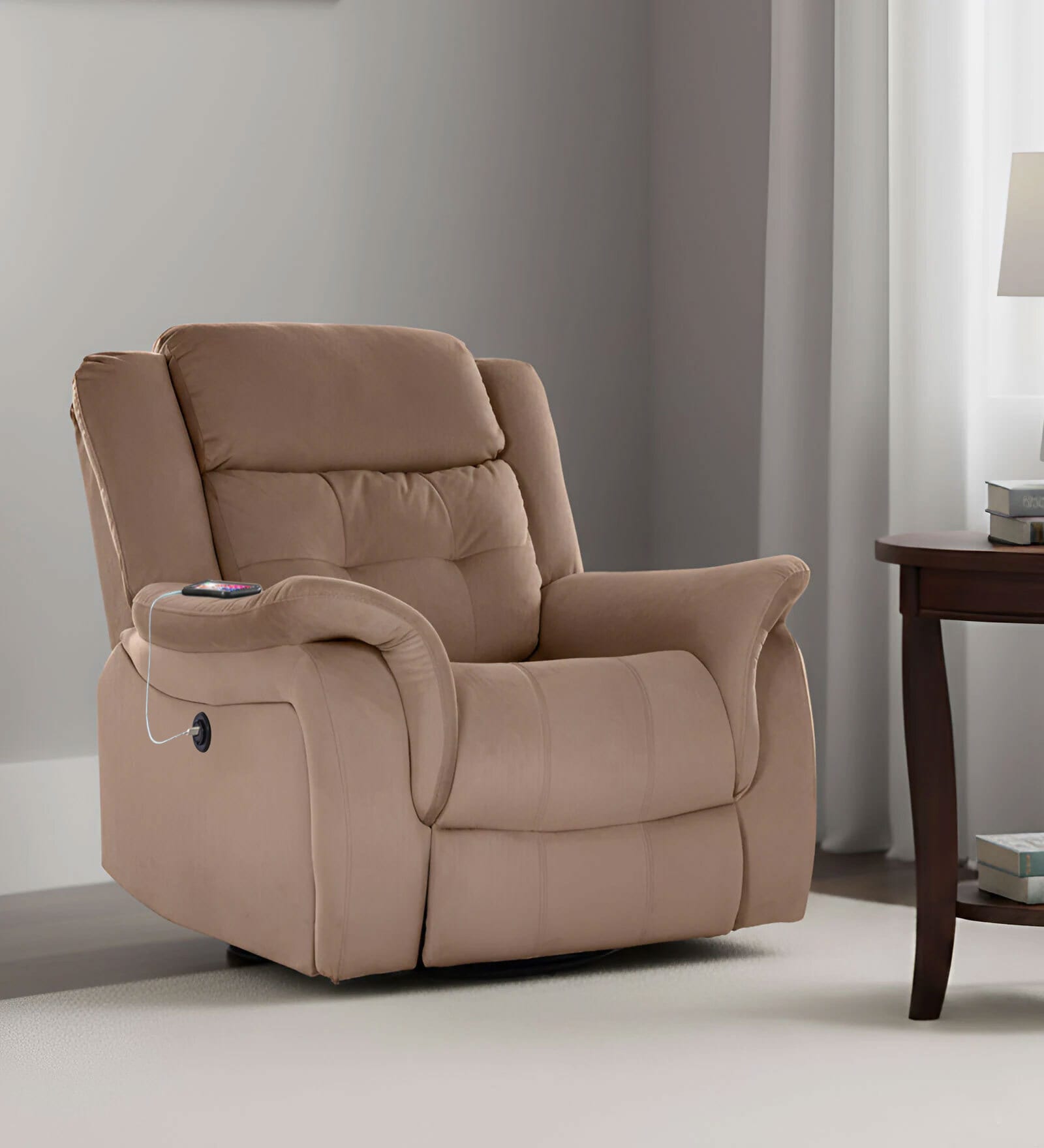 Norton RRR Velvet 1 Seater Motorised Recliner in Brown Colour With Rocker & Swivel Norton RRR Velvet 1 Seater Motorised Recliner in Brown Colour With Rocker & Swivel