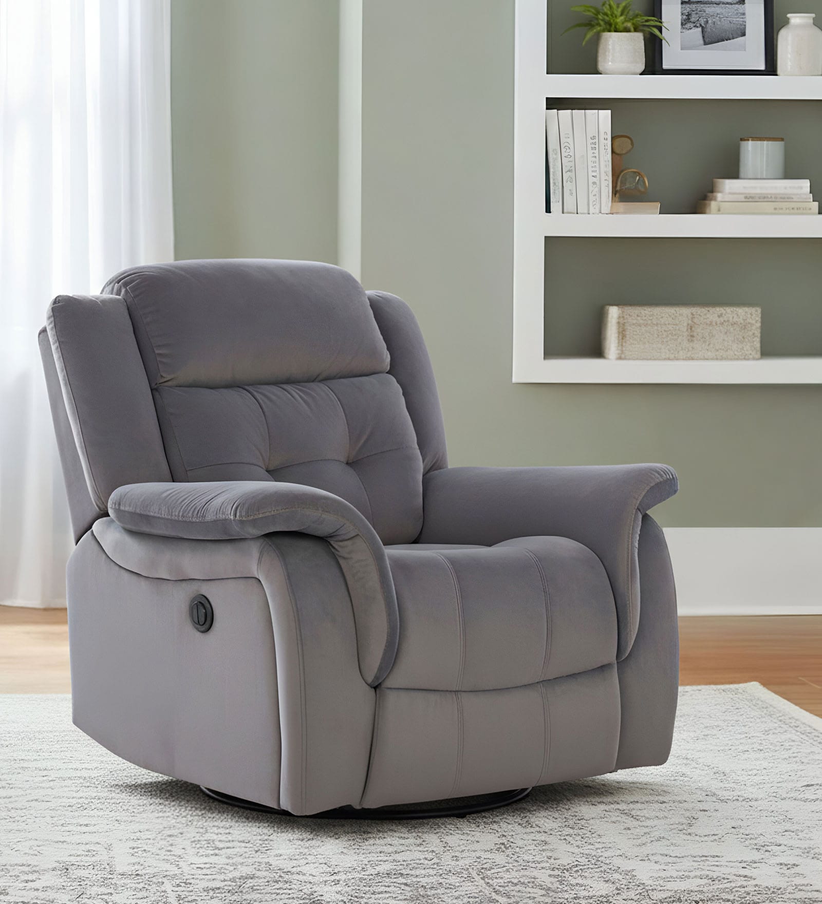 Norton RRR Velvet 1 Seater Motorised Recliner in Grey Colour With Rocker & Swivel Norton RRR Velvet 1 Seater Motorised Recliner in Grey Colour With Rocker & Swivel