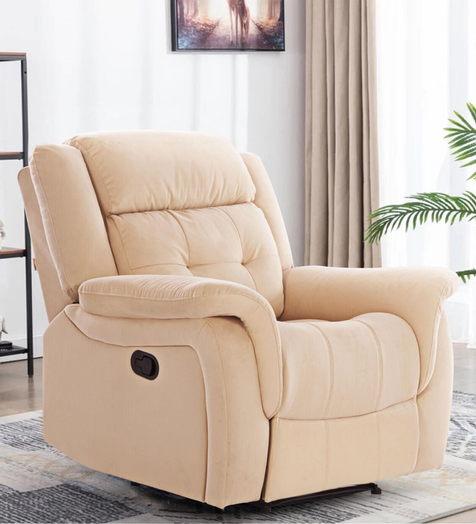Norton Velvet 1 Seater Manual Recliner In Beige Colour