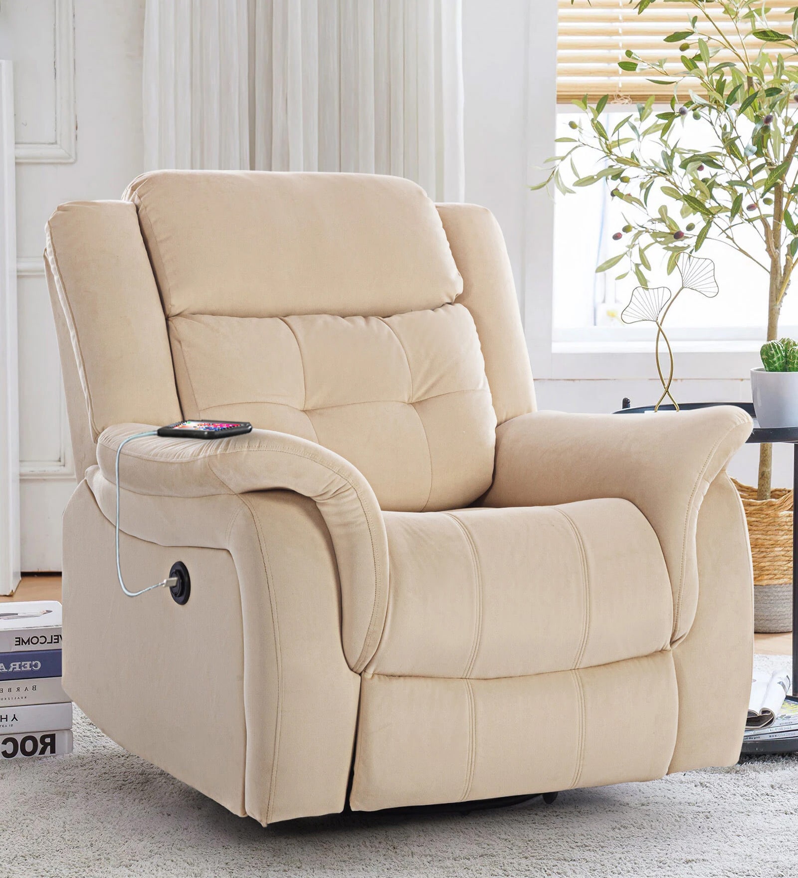 Norton Velvet 1 Seater Motorised Recliner in Beige Colour With Charging Port