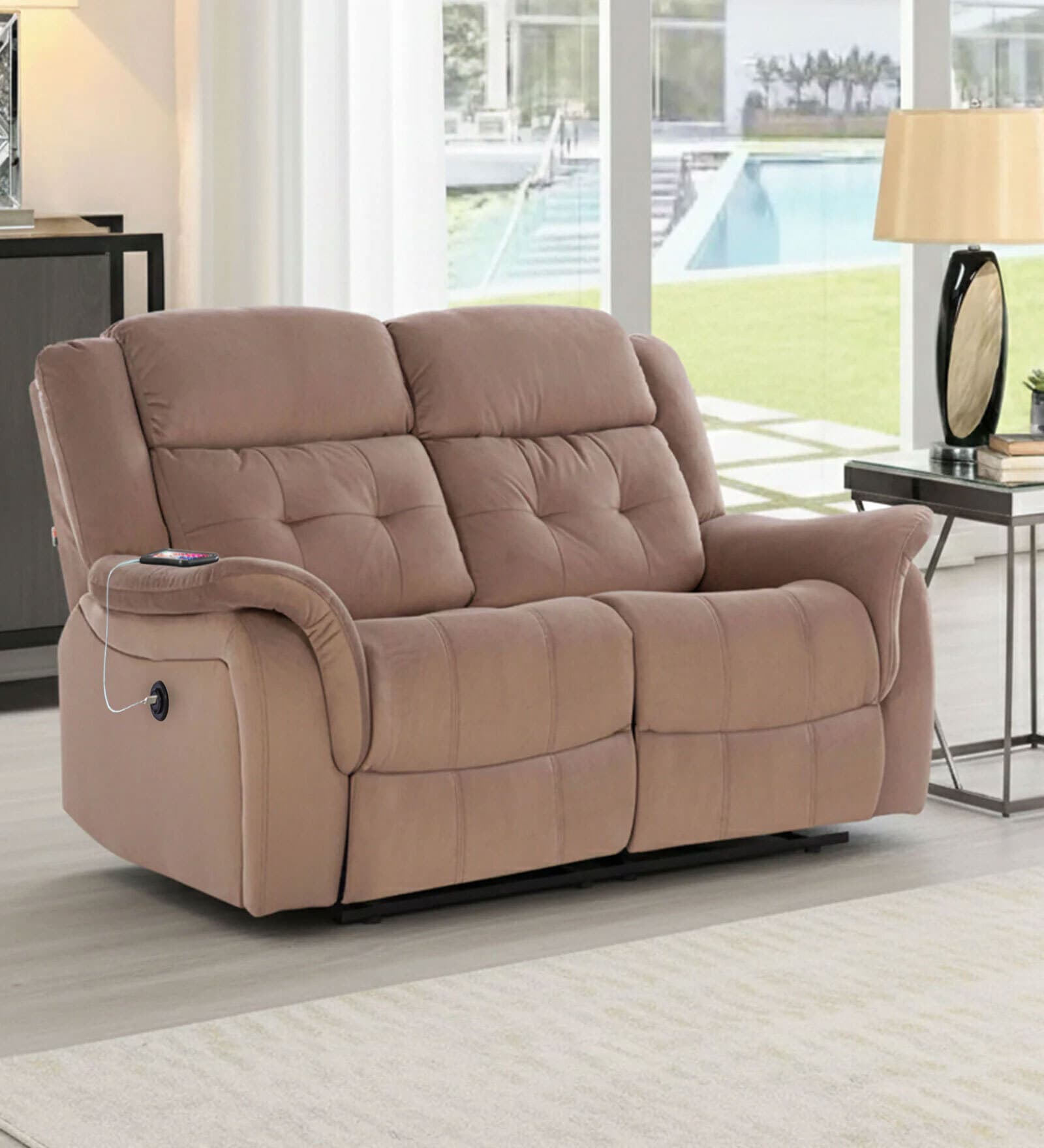 Norton Velvet 2 Seater Motorised Recliner In Brown Colour With Charging Port