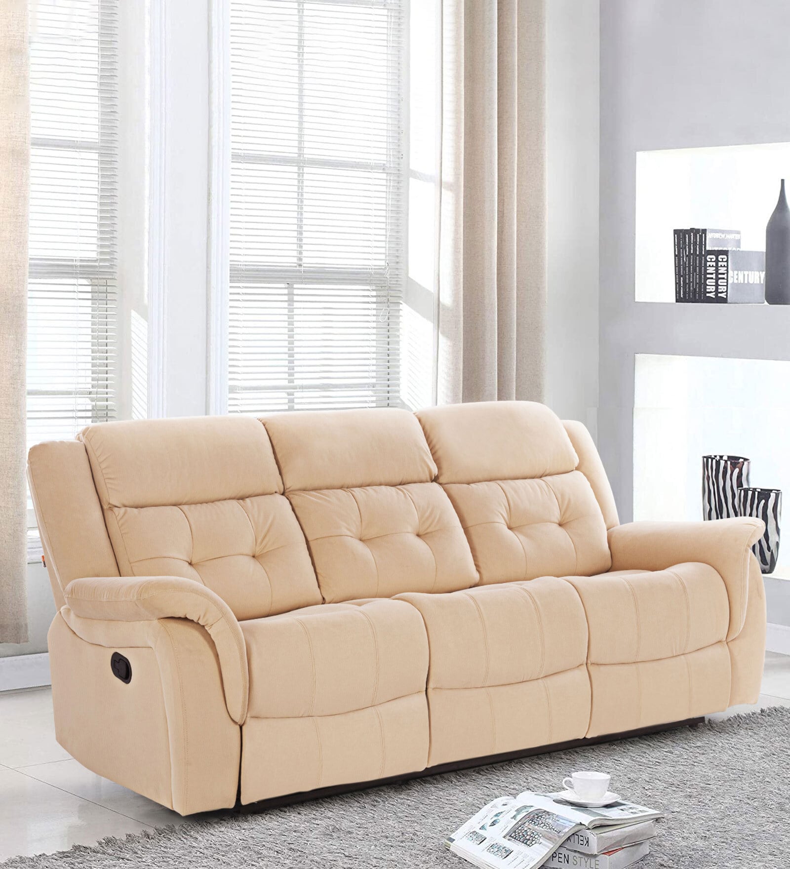 Norton Velvet 3 Seater Manual Recliner In Beige Colour