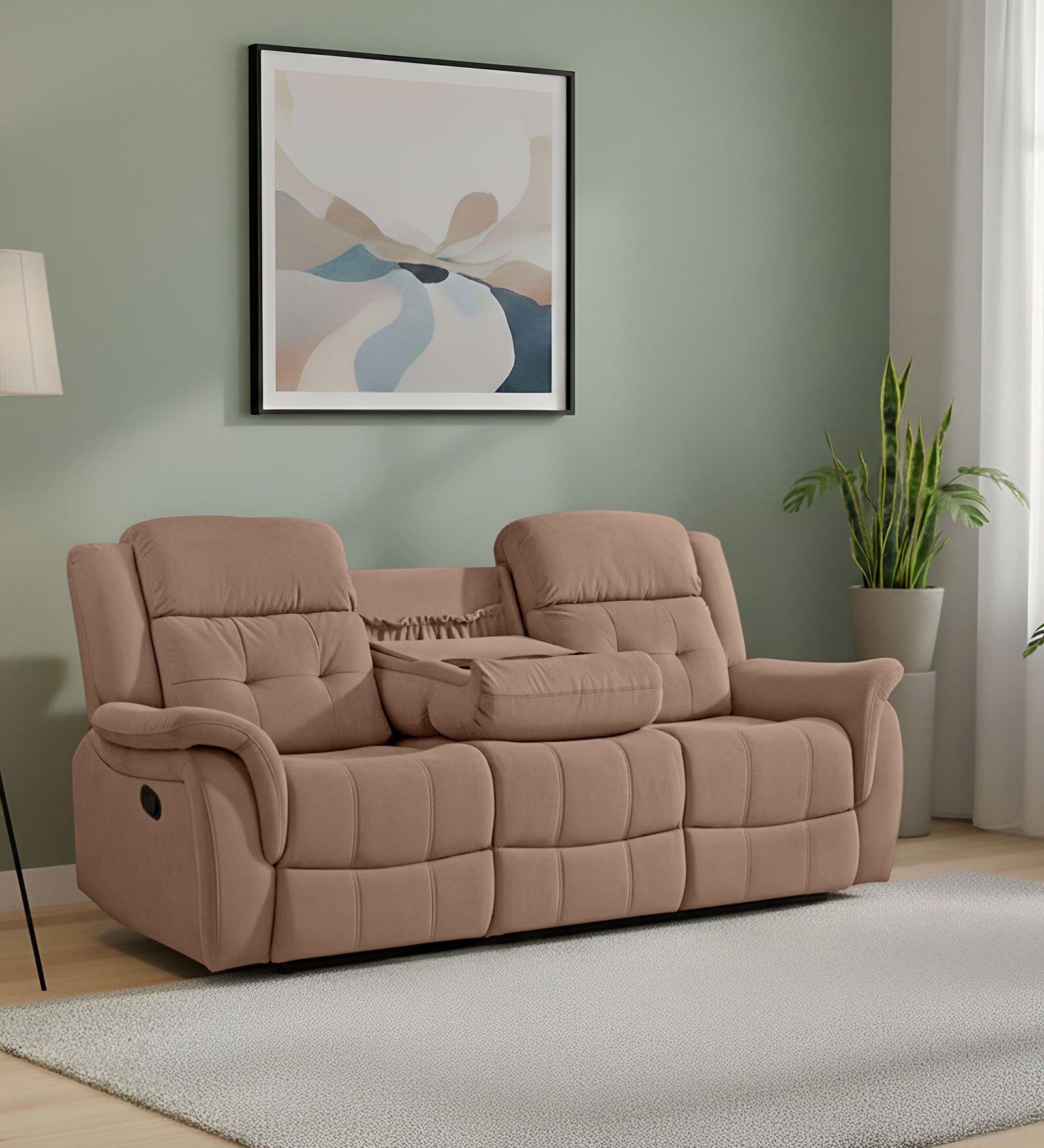 Norton Velvet 3 Seater Manual Recliner with console in Brown Colour