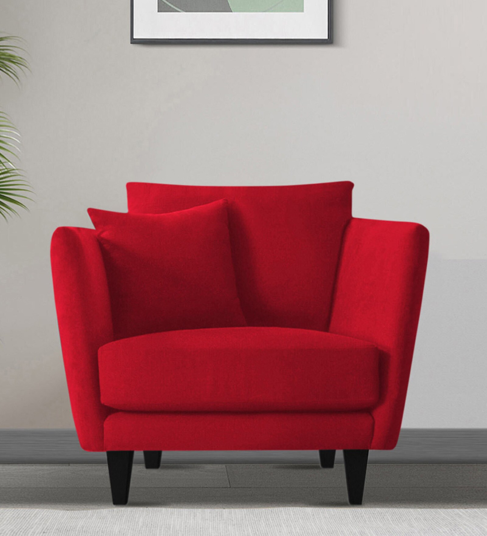 Norway Velvet 1 Seater Sofa in Cherry Red Colour
