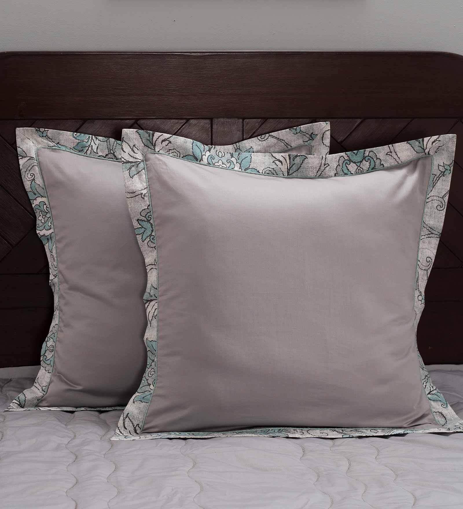 Blue Solid 400TC Cotton 24 x 24 Inches Pillow Covers (Set of 2)