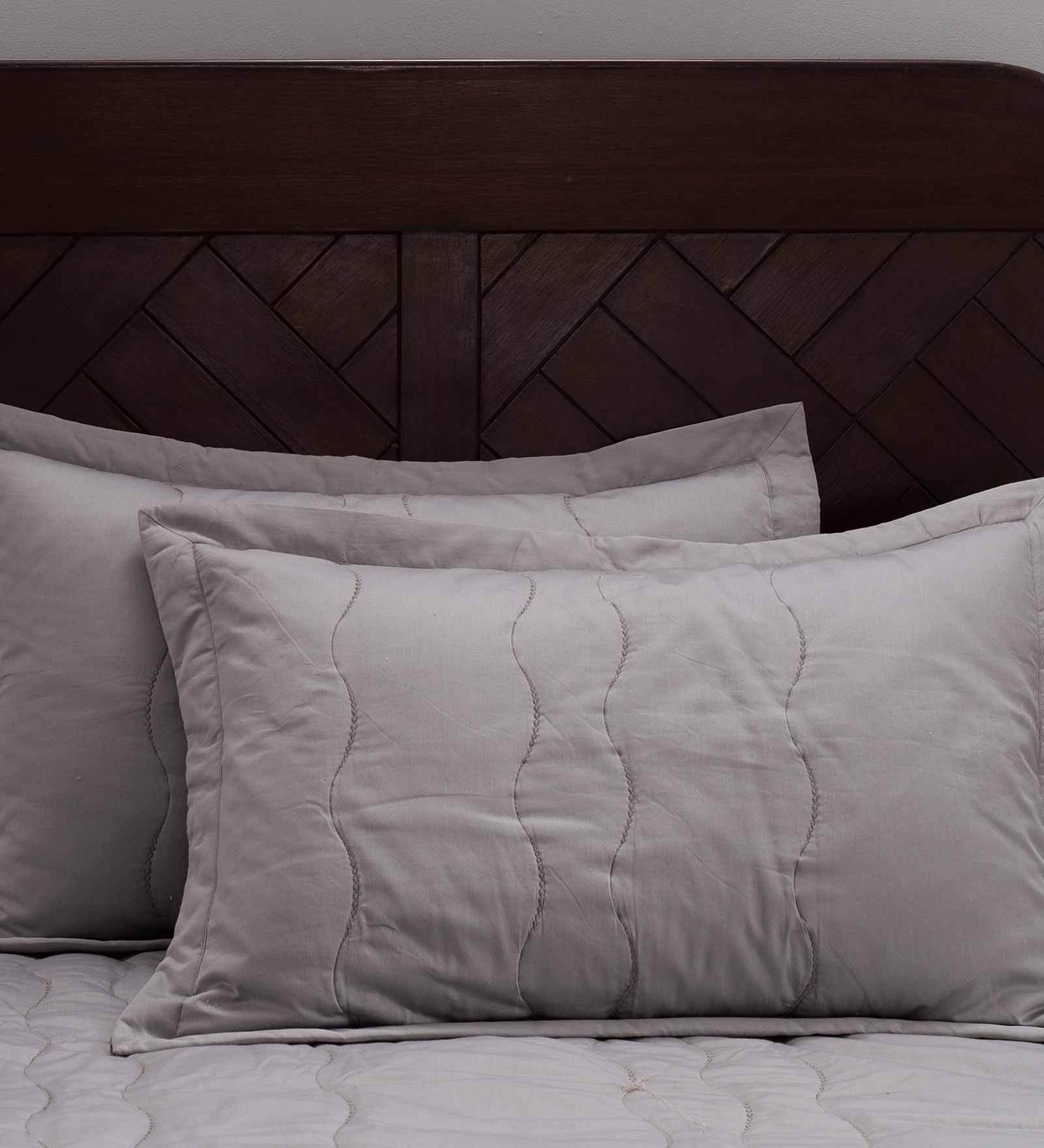 Buy Nostalgic Attire Grey Solid 400 TC Cotton Set of 2 Pillow Shams by