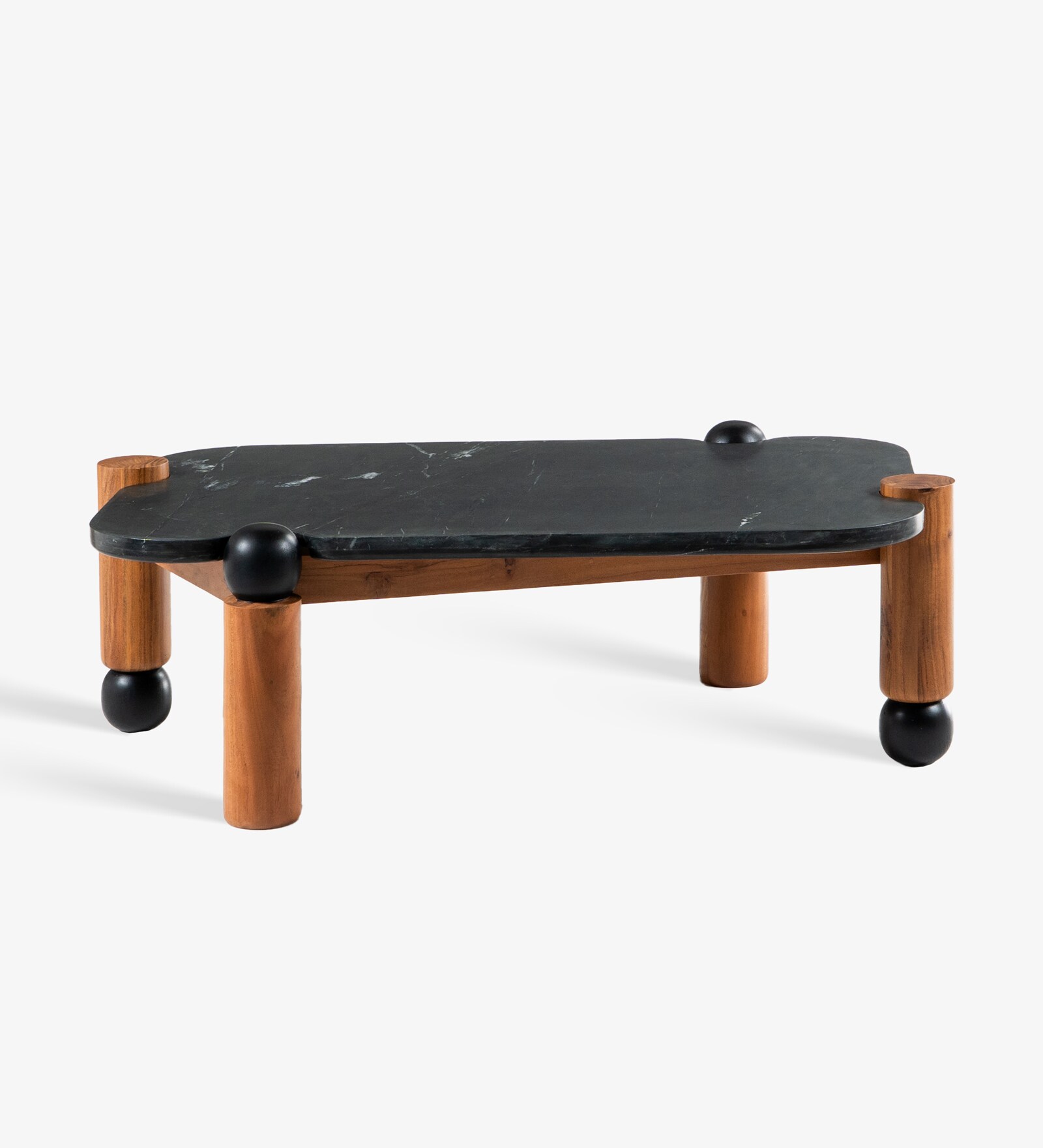 Noto Marble Top Coffee Table In Black Wire Brush & New Teak Finish