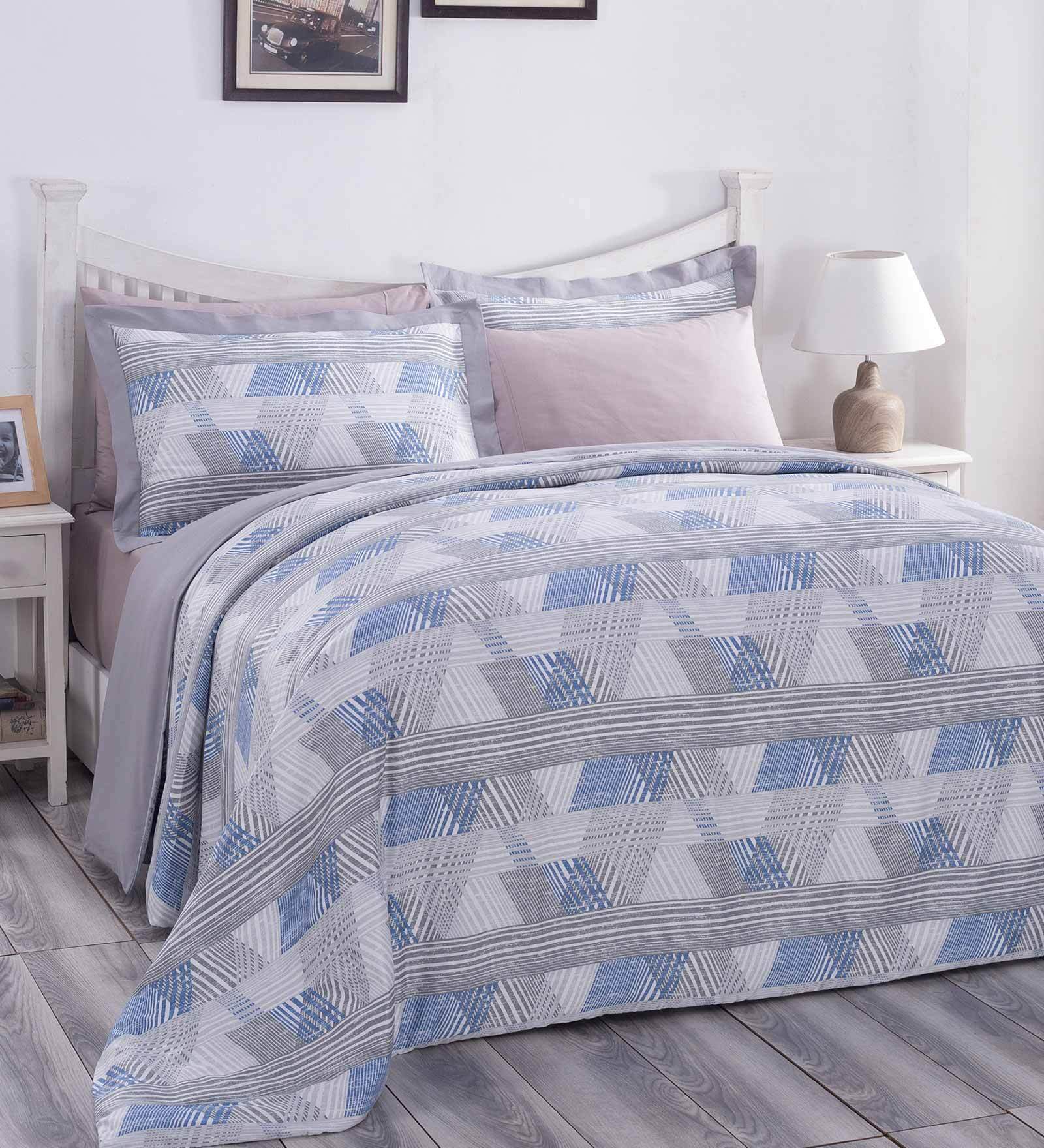 Blue Traditional Cotton Double Bed Duvet Cover With 2 Pillow Covers