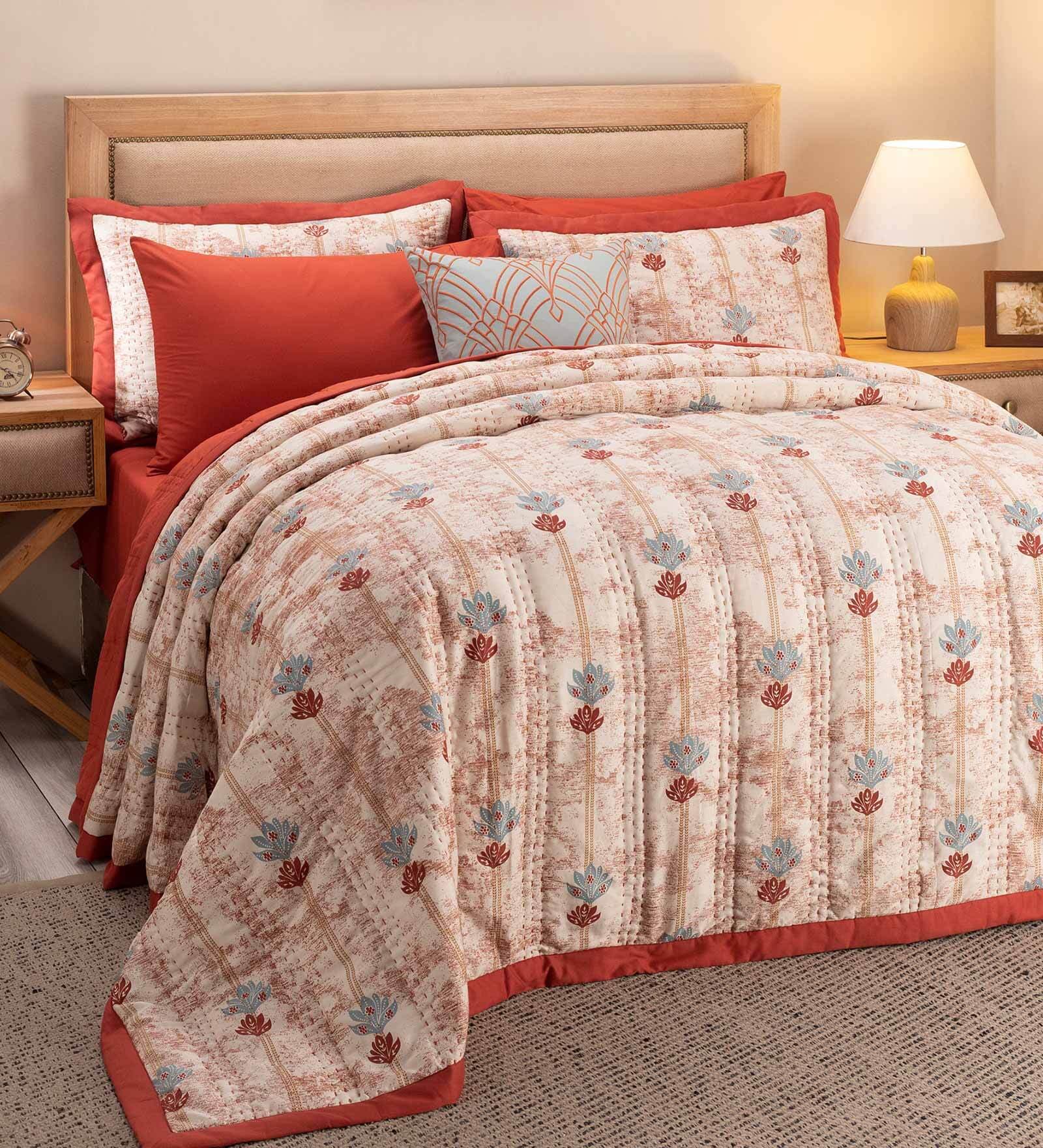 Red Traditional 300 TC Cotton (Set of 8) Double Bed Bedding Sets