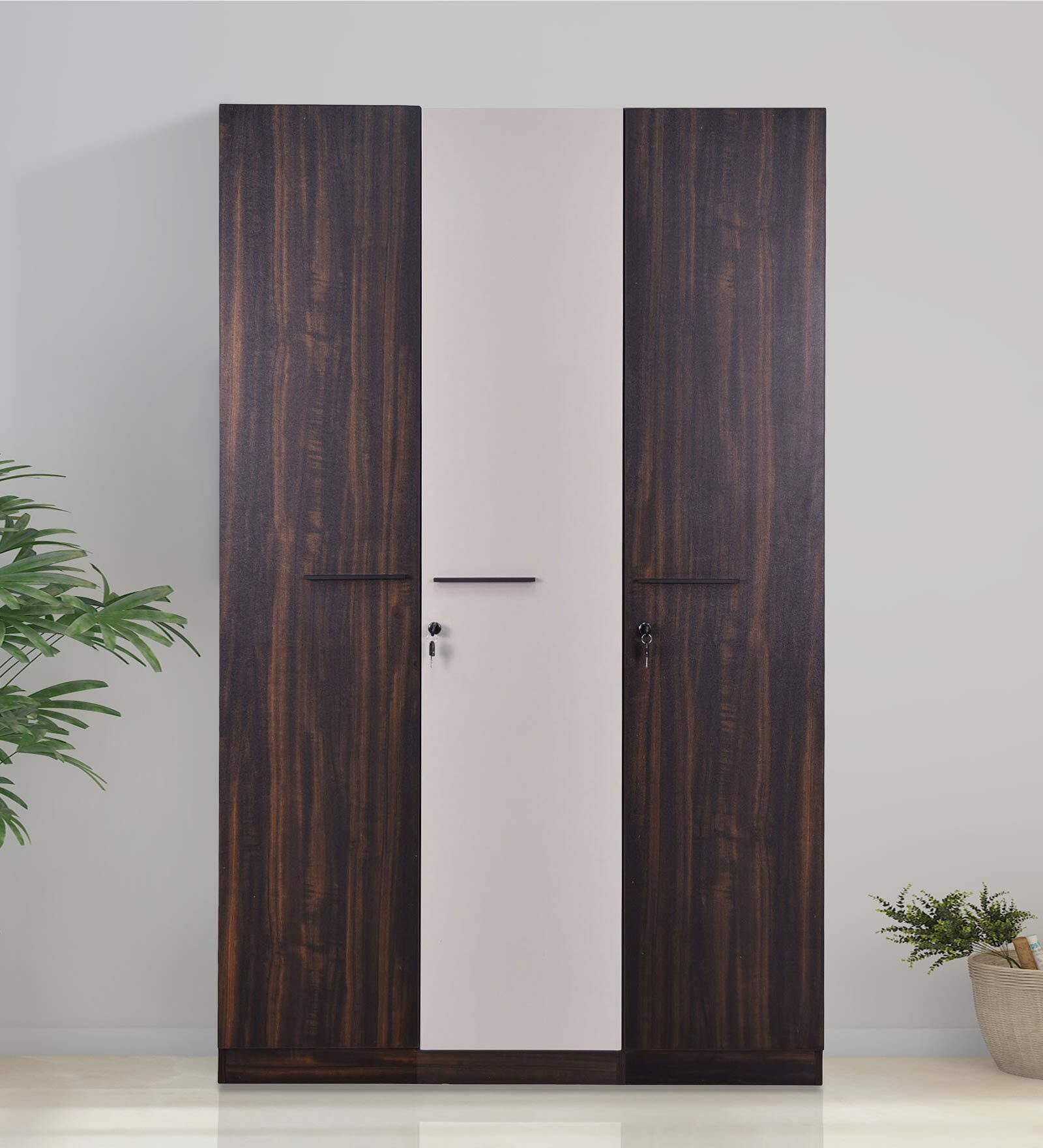 Nova 3 Door Wardrobe in Brown And White Finish Nova 3 Door Wardrobe in Brown And White Finish