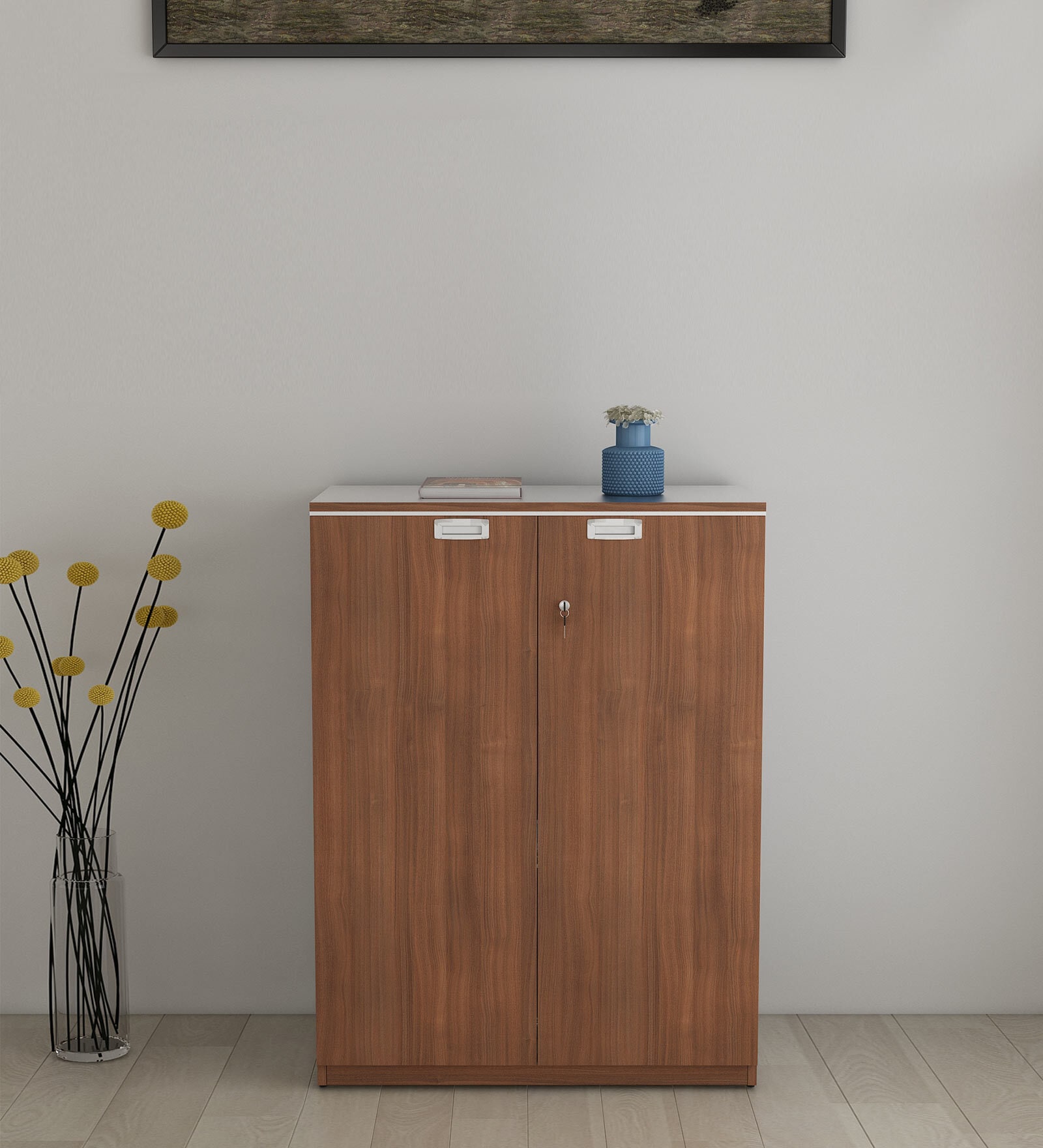Nova 2 Door File Cabinet In Walnut Finish With Lock