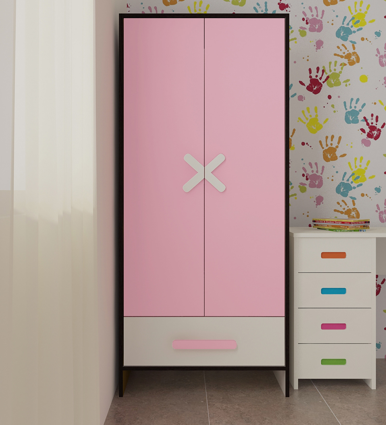 Novara Kids 2 Door Wardrobe In English Pink Finish
