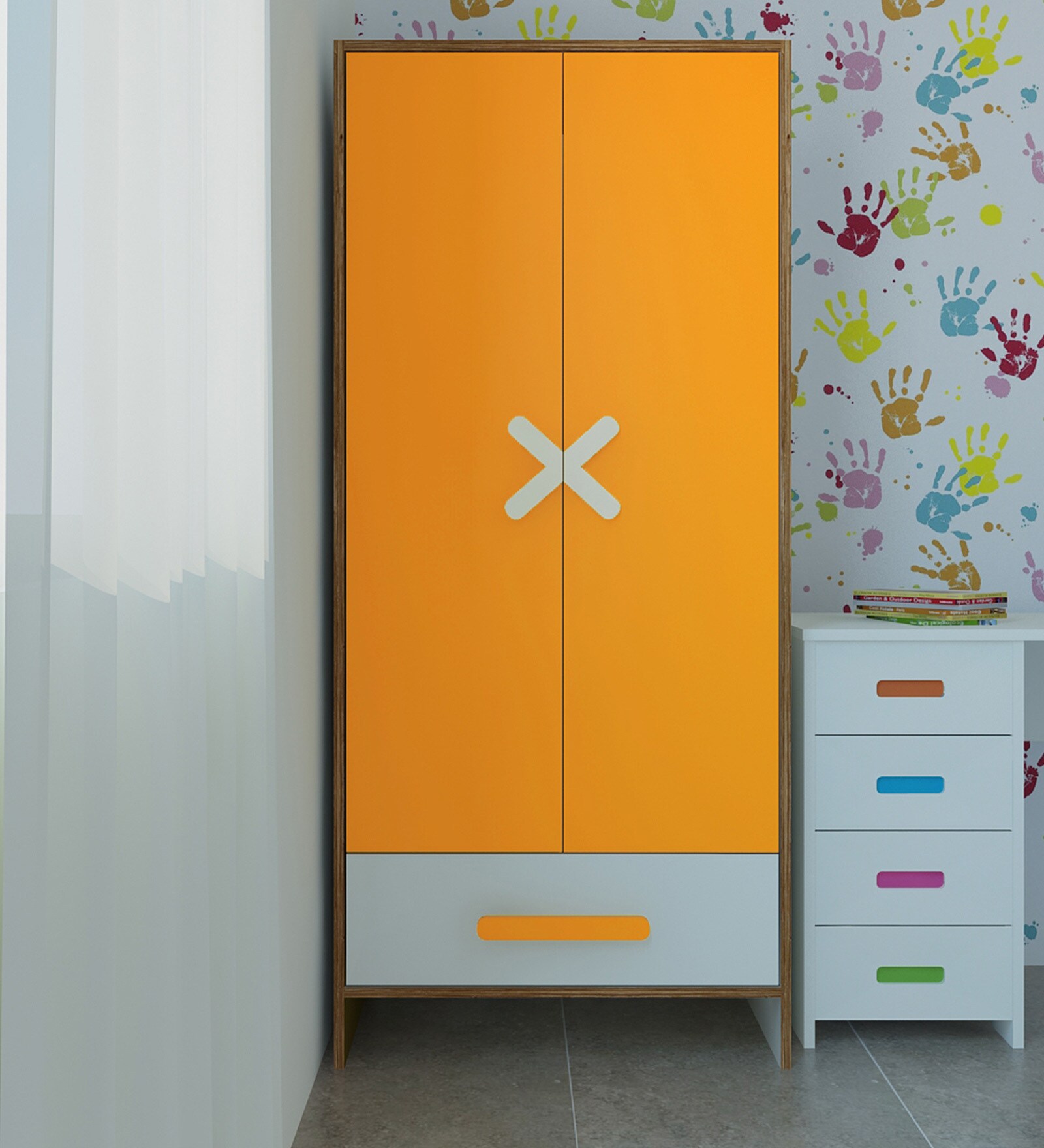Novara Kids 2 Door Wardrobe In Mango Yellow Finish Novara Kids 2 Door Wardrobe In Mango Yellow Finish