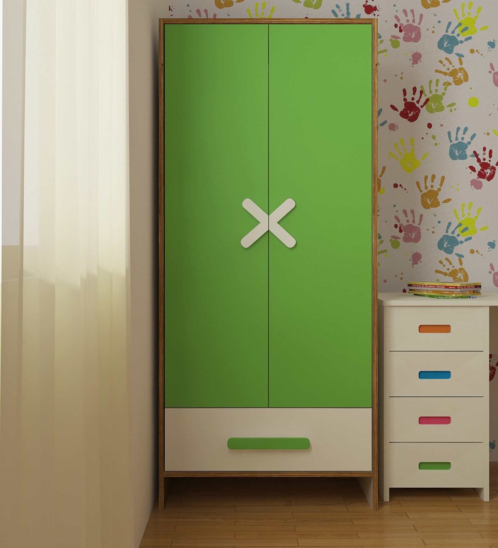 Novara Kids 2 Door Wardrobe In Verdant Green Finish